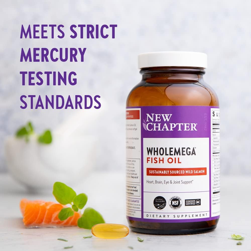 New Chapter Fish Oil Supplement - Wholemega Wild Alaskan Salmon Oil with Omega-3 + Vitamin D3 + Astaxanthin + Sustainably Caught - 180 Count