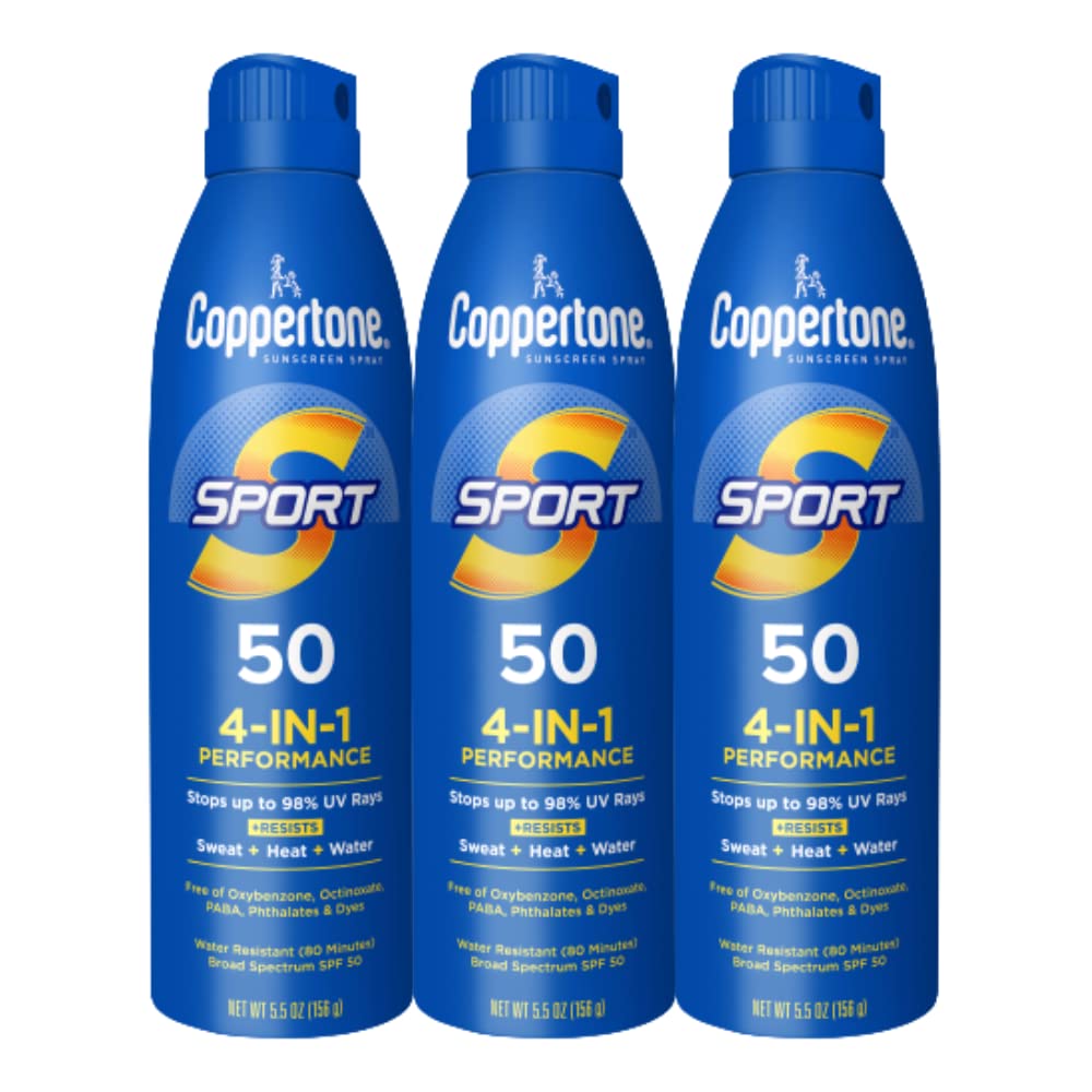 Coppertone Sport Sunscreen Spray SPF 50, 5.5 Oz Bottle, Pack of 3