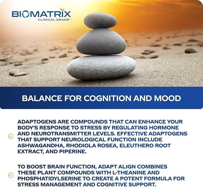 BioMatrix Adaptogen Supplement w/Ashwagandha, L-Theanine, Rhodiola - 60 Capsules