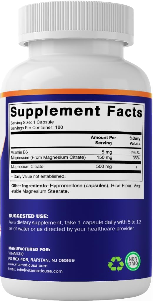Vitamatic Magnesium Citrate 500mg - 180 Vegetarian Capsules