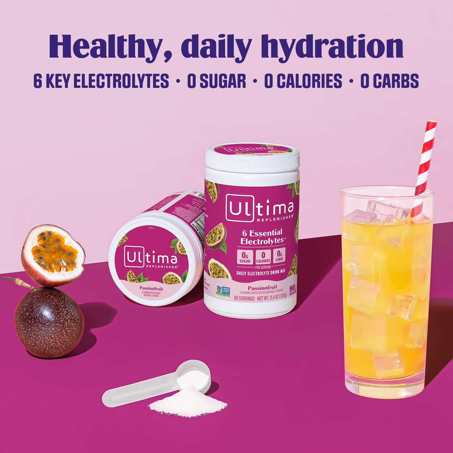 Ultima Replenisher Daily Electrolyte Powder Drink Mix – Sugar Free – Passionfruit, 90 Servings