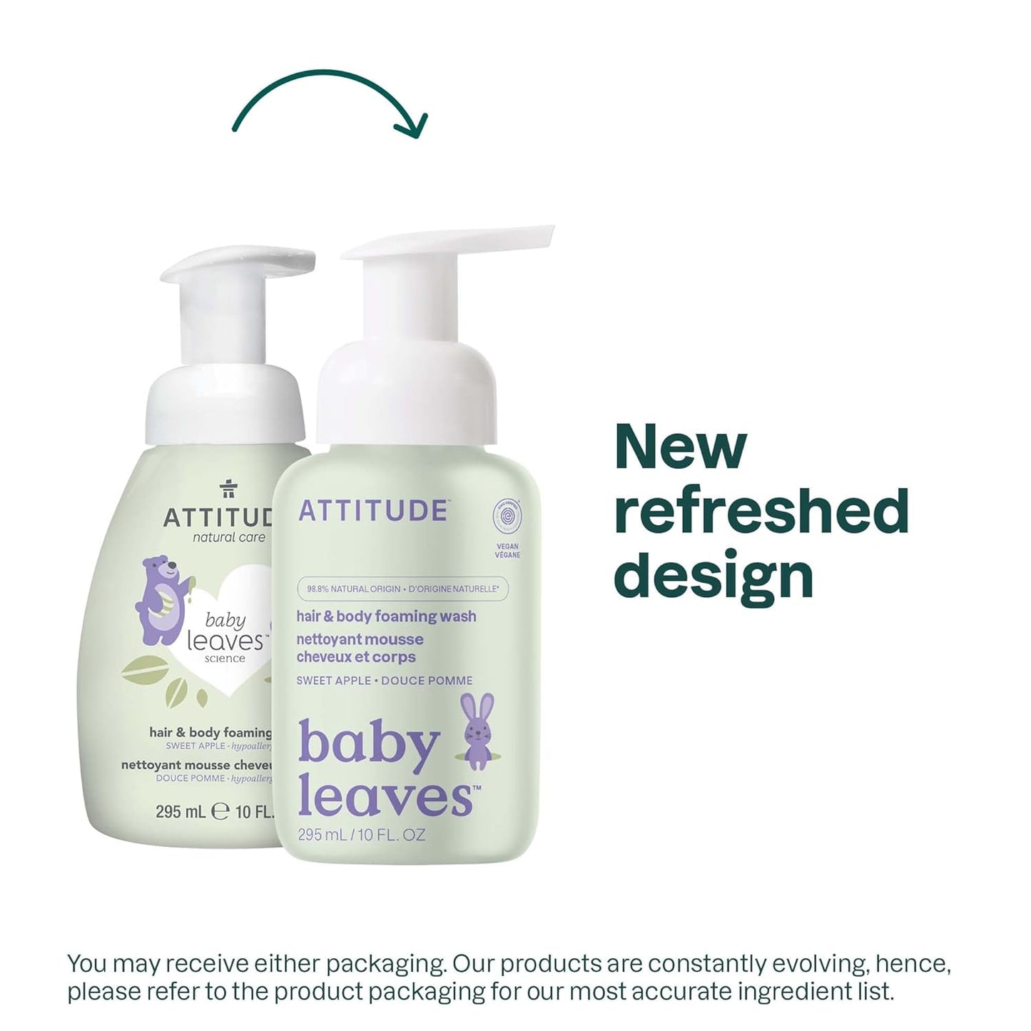 ATTITUDE 2-in-1 Hair and Body Foaming Baby Wash, 10 Fl Oz