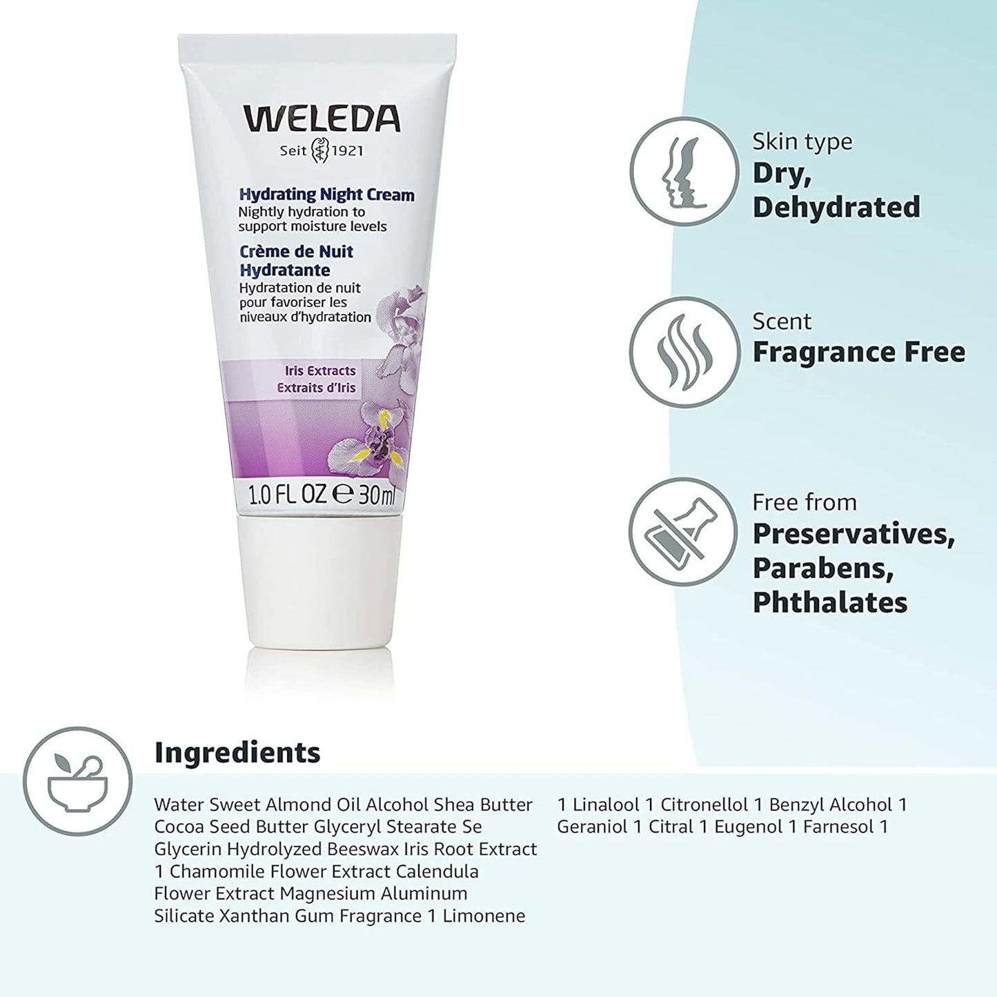 Weleda Hydrating Night Face Cream, 1 Fluid Ounce