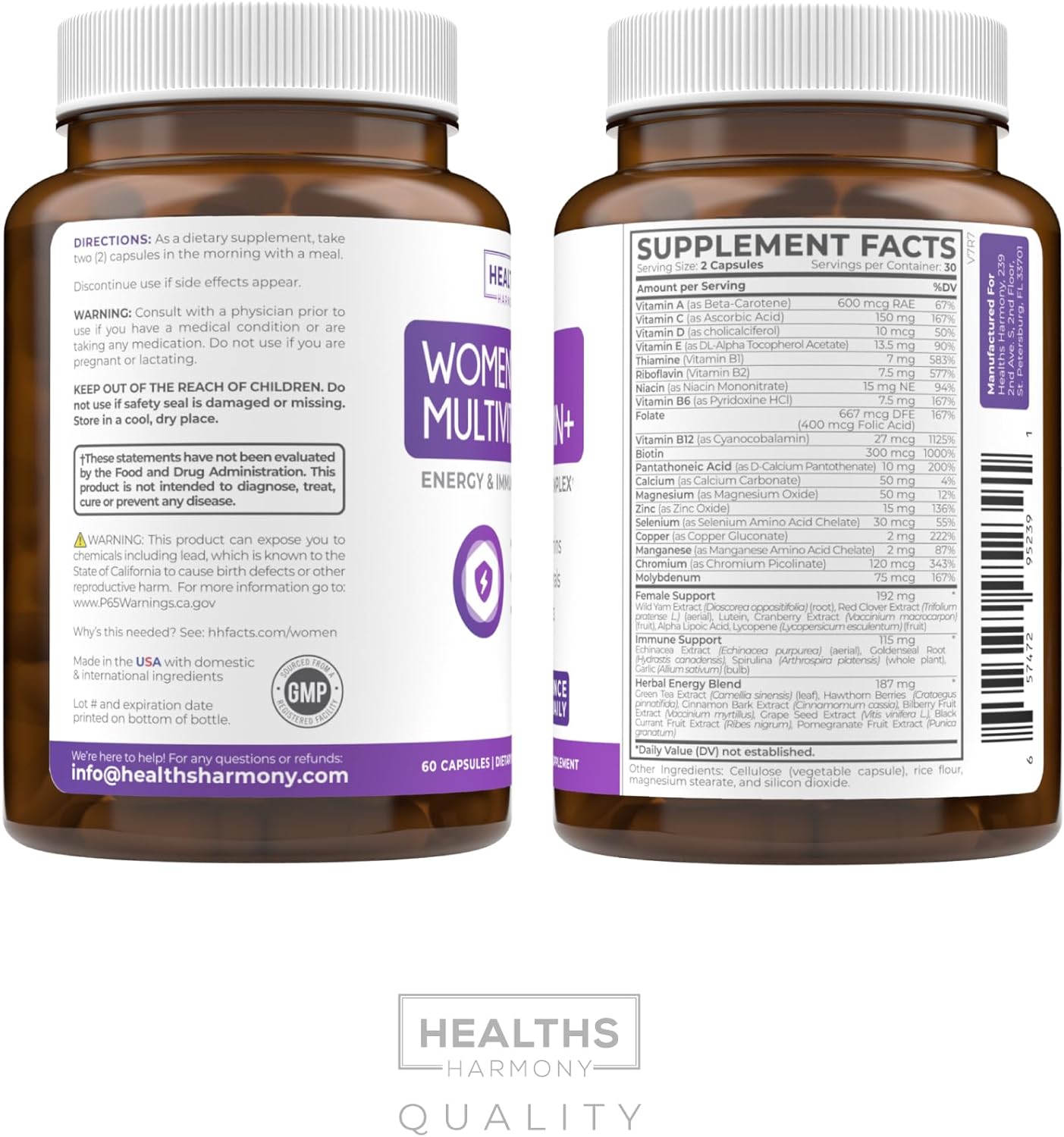 Multivitamin for Women Daily Womens Multivitamin + Multi Mineral for Energy Boost - 60 Capsules