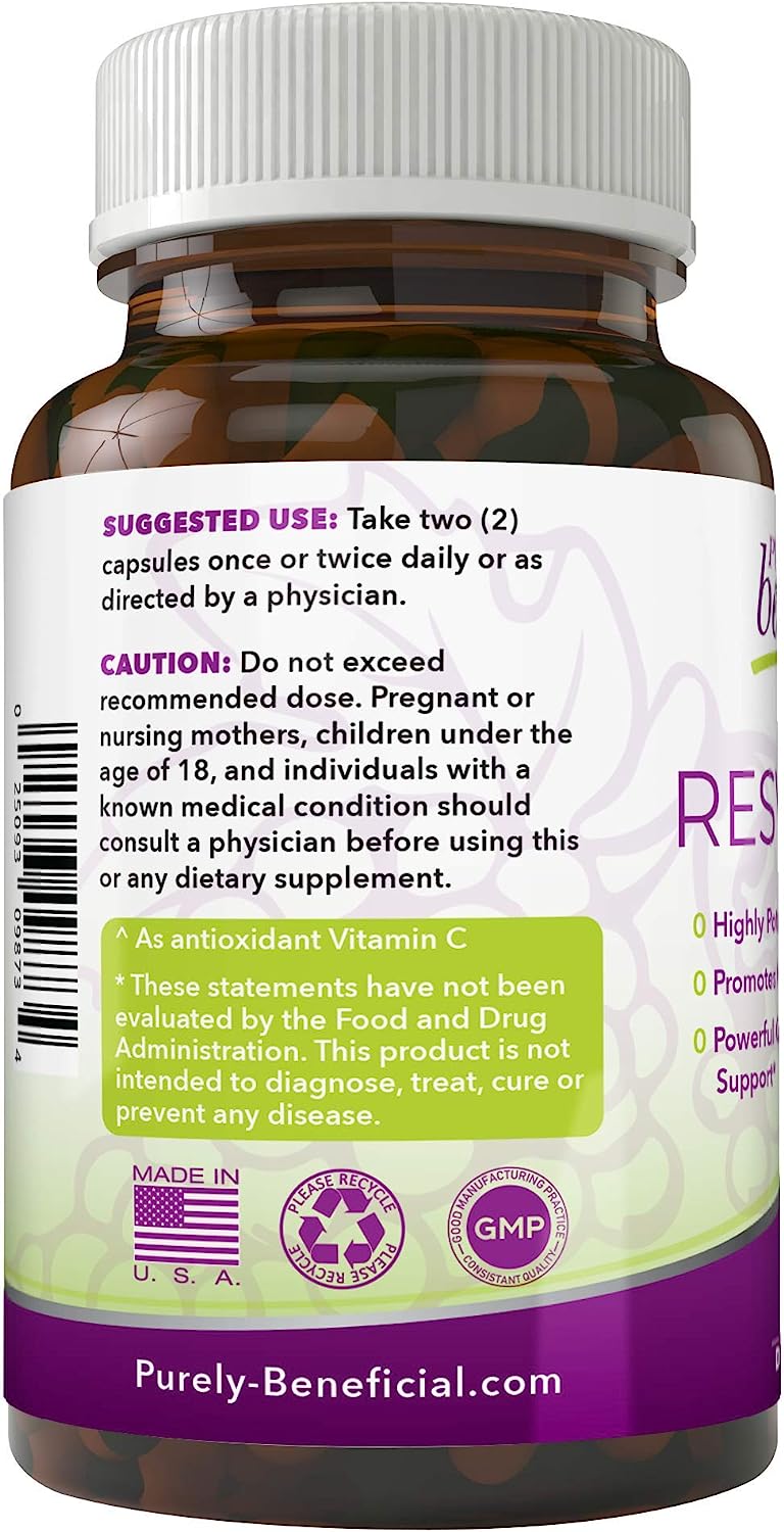PURELY beneficial RESVERATROL1450-90day Supply, 1450mg per Serving of Potent Antioxidant