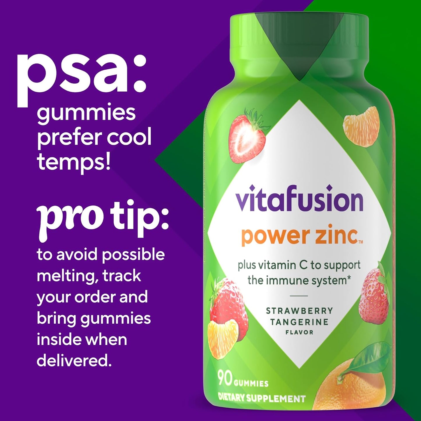 Vitafusion Power Zinc Gummy Vitamins, Strawberry Tangerine Flavored 90 Count