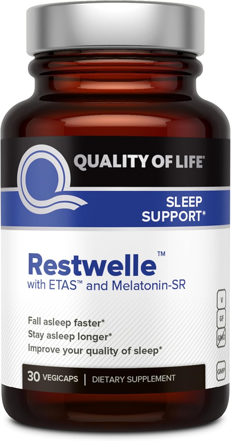 Quality of Life - Restwelle – Non Groggy formula with ETAS and Melatonin SR – 30 Capsules