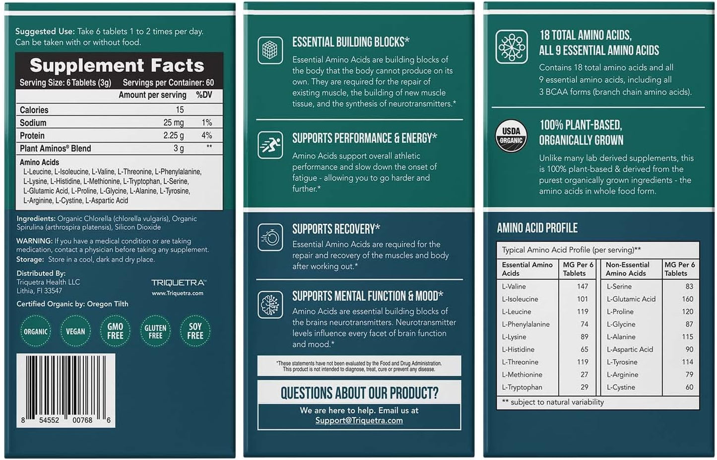 Plant Aminos Organic Essential Amino Acids 360 Tablets