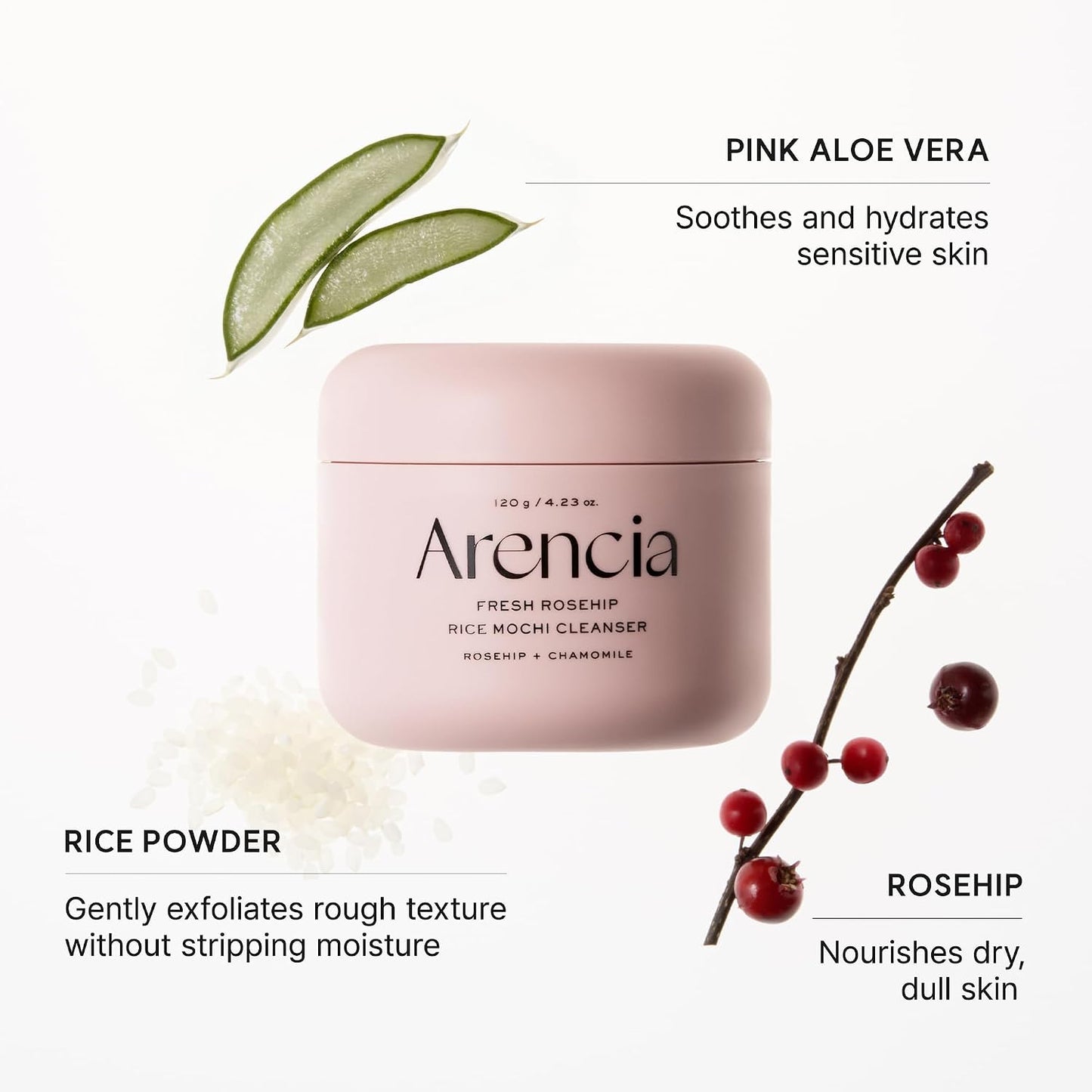 Arencia Rosehip Rice Mochi Face Cleanser & Daily Scrub - 1.76oz