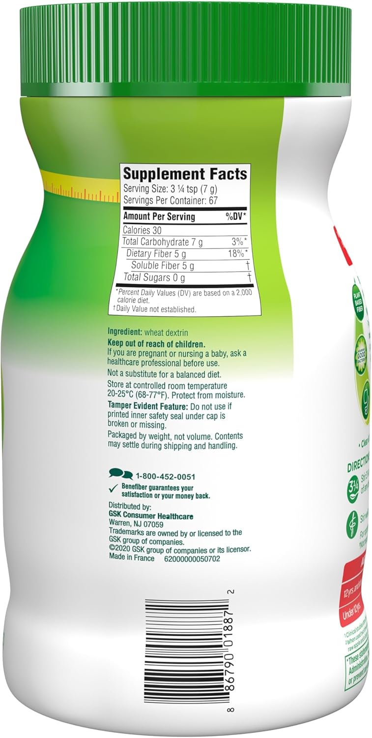 Benefiber Healthy Shape Prebiotic Fiber Supplement Powder -17.6 Ounces