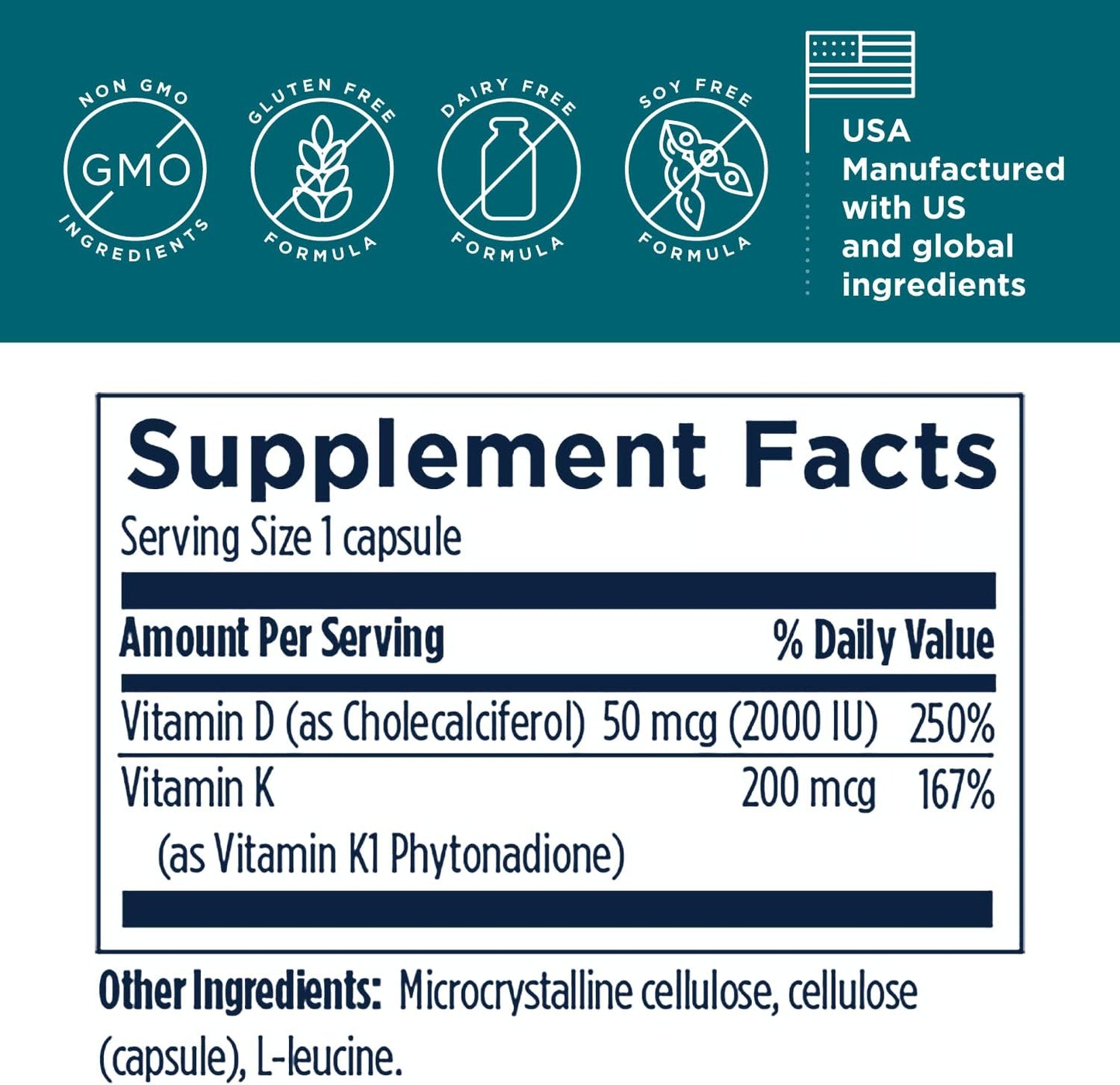Designs for Health Vitamin D Synergy - 2000 IU Vitamin D with K Supplement -120 Capsules
