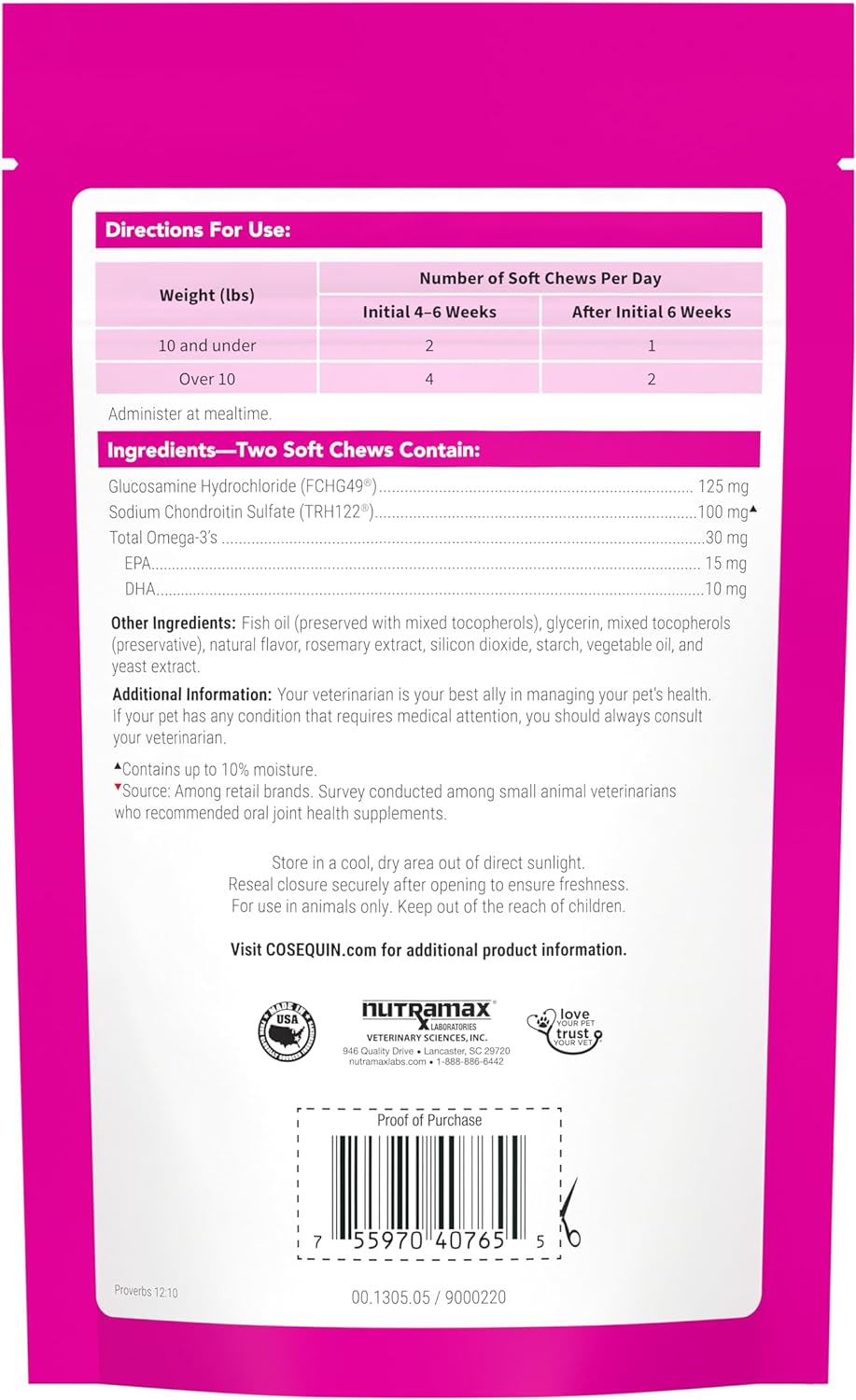 Nutramax Cosequin Joint Health Supplement for Cats - Omega-3, 60 Soft Chews