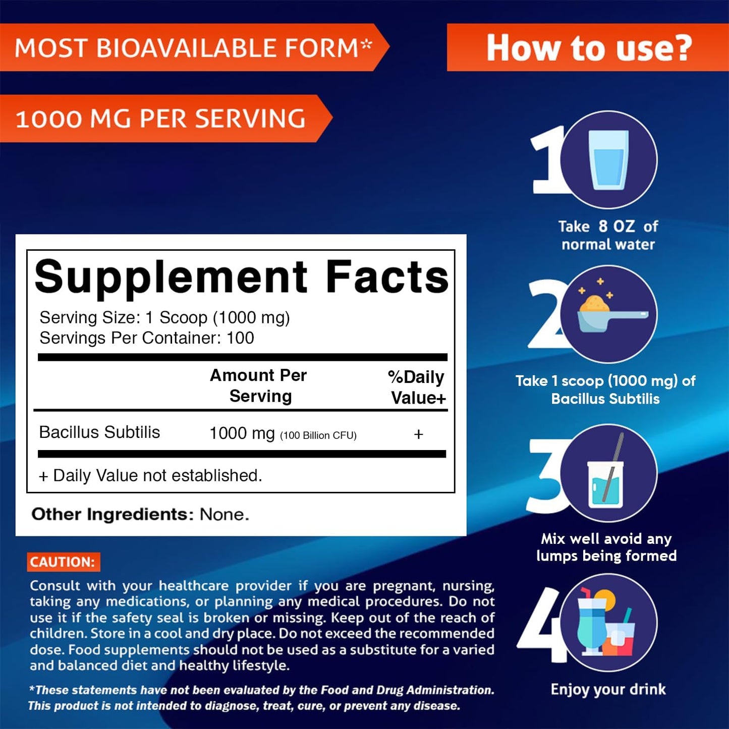Vitamatic Bacillus Subtilis Pure Powder Probiotic Powder - 3.5 oz