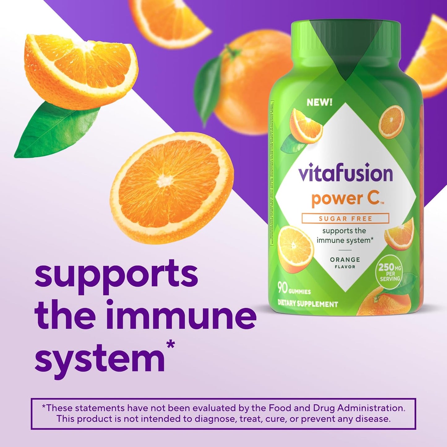 VITAFUSION Sugar Free Power C Vitamin C Gummies,Orange Flavor, 90 Count