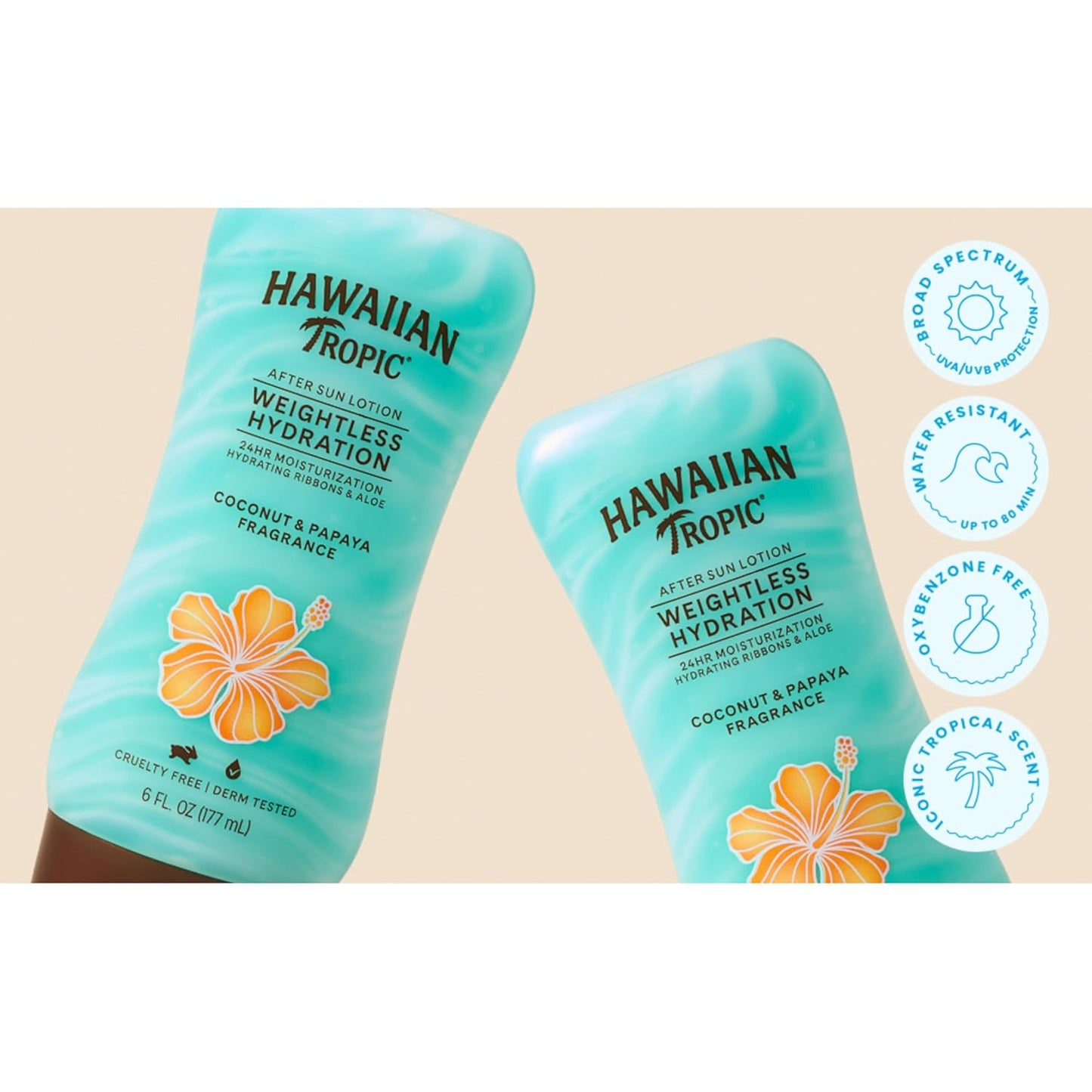 Hawaiian Tropic Weightless Hydration After Sun Lotion with Aloe, 6oz Twin Pack