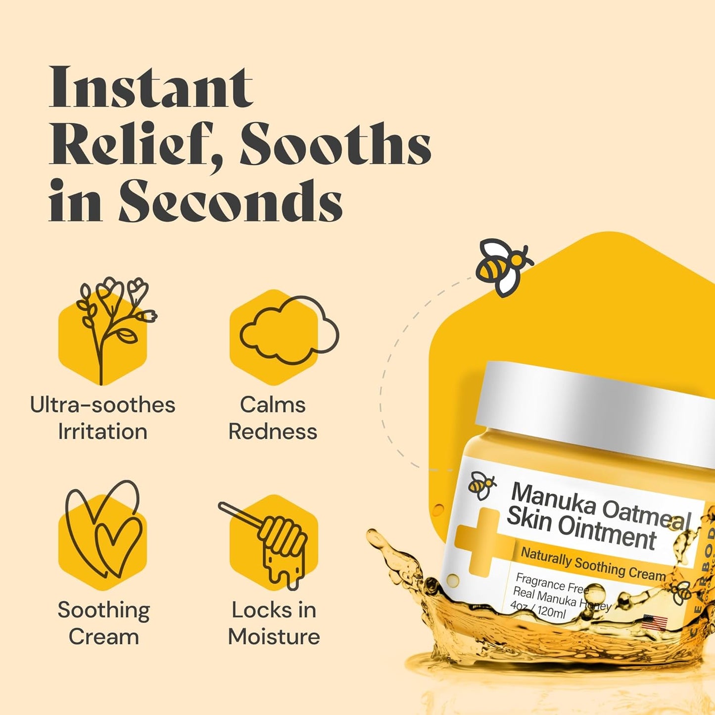 Clearbody Organics 4 oz. Manuka Honey Cream with Colloidal Oatmeal