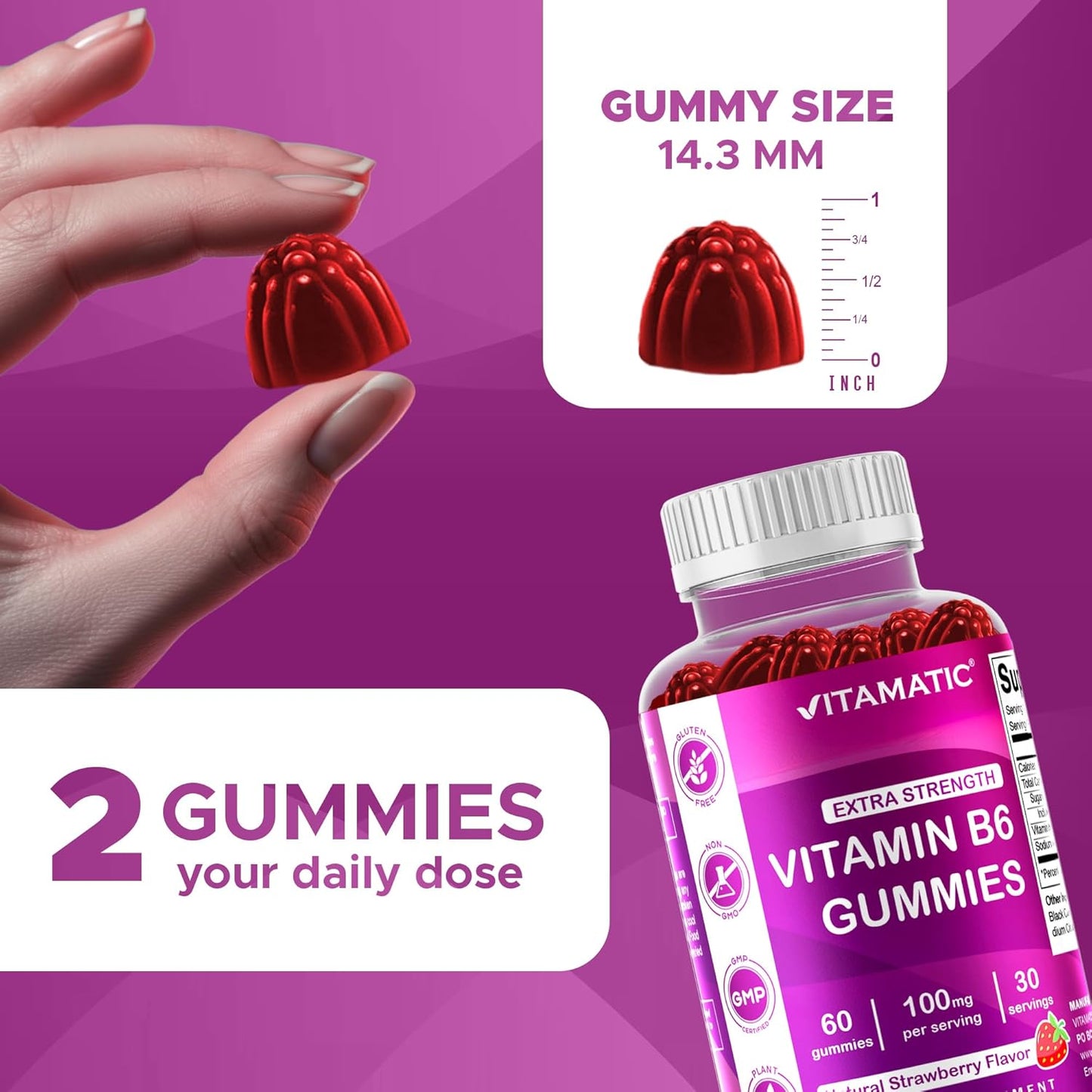 Vitamatic Vitamin B6 100mg - Berry Flavor - 60 Gummies