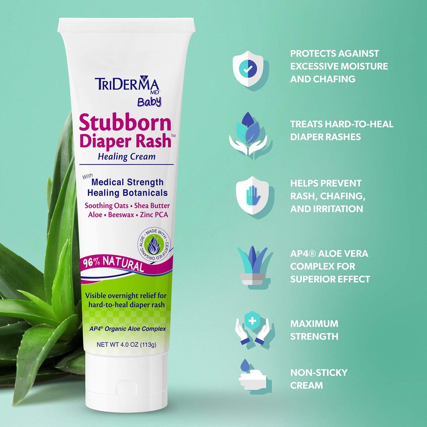 TriDerma MD Baby Stubborn Diaper Rash Relief Cream, 4 oz