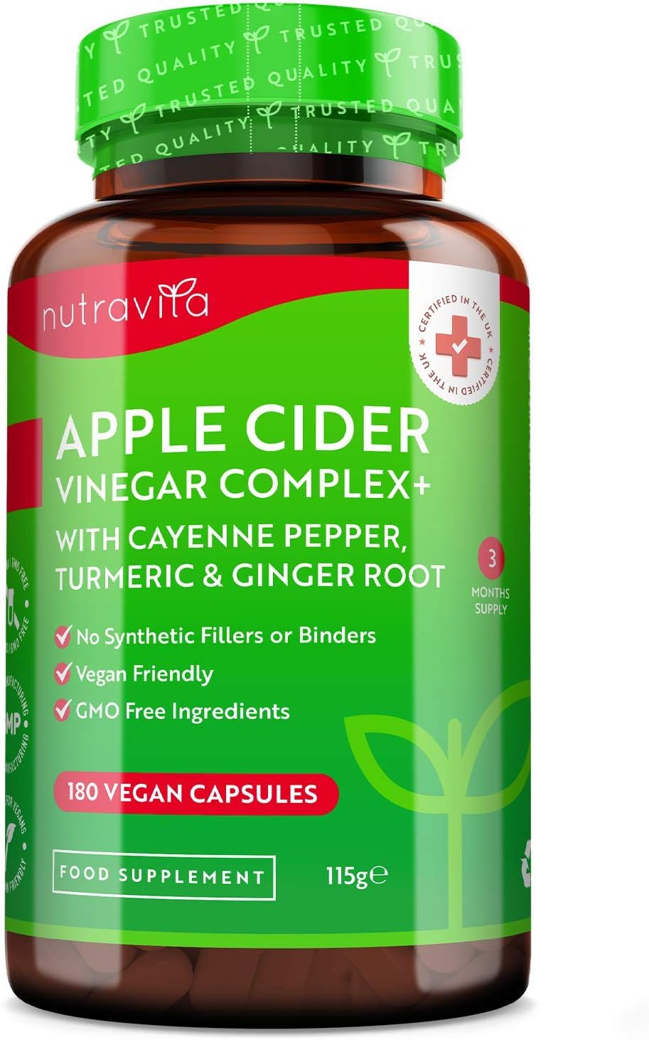 Apple Cider Vinegar with Cayenne Pepper, Turmeric and Ginger Root - 180 Capsules