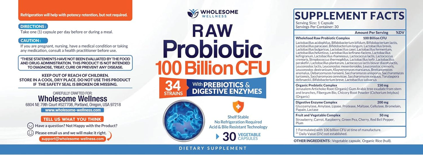 Organic Probiotics 100 Billion CFU 30 count