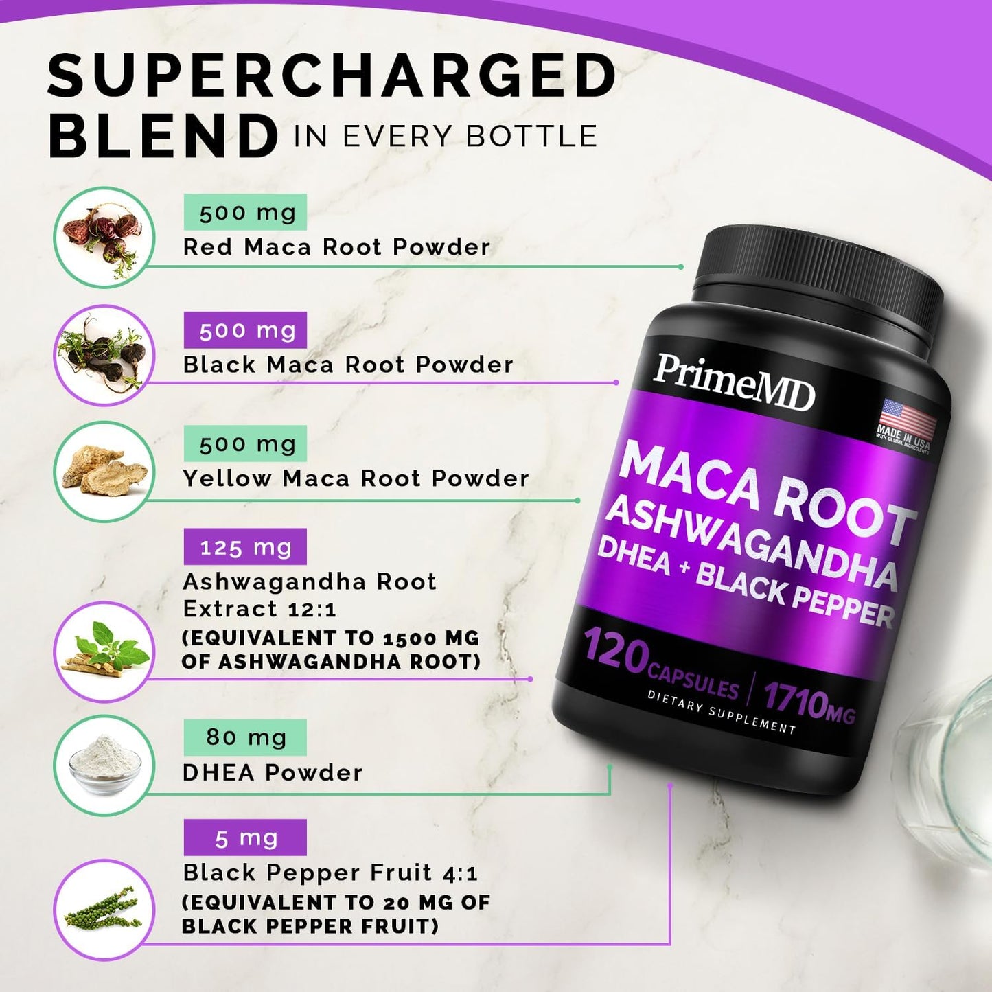 6-in-1 Organic Maca Root & Ashwagandha 120 Capsules