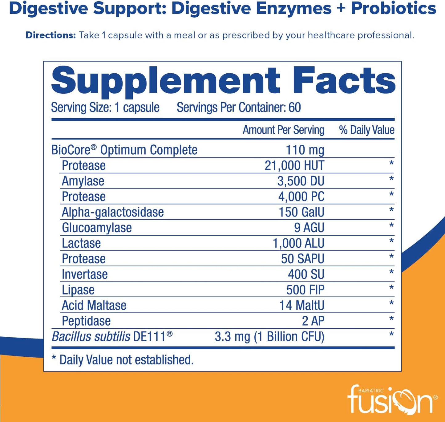 Bariatric Fusion Digestive Support: Digestive Enzymes with Probiotics - 60 Capsules