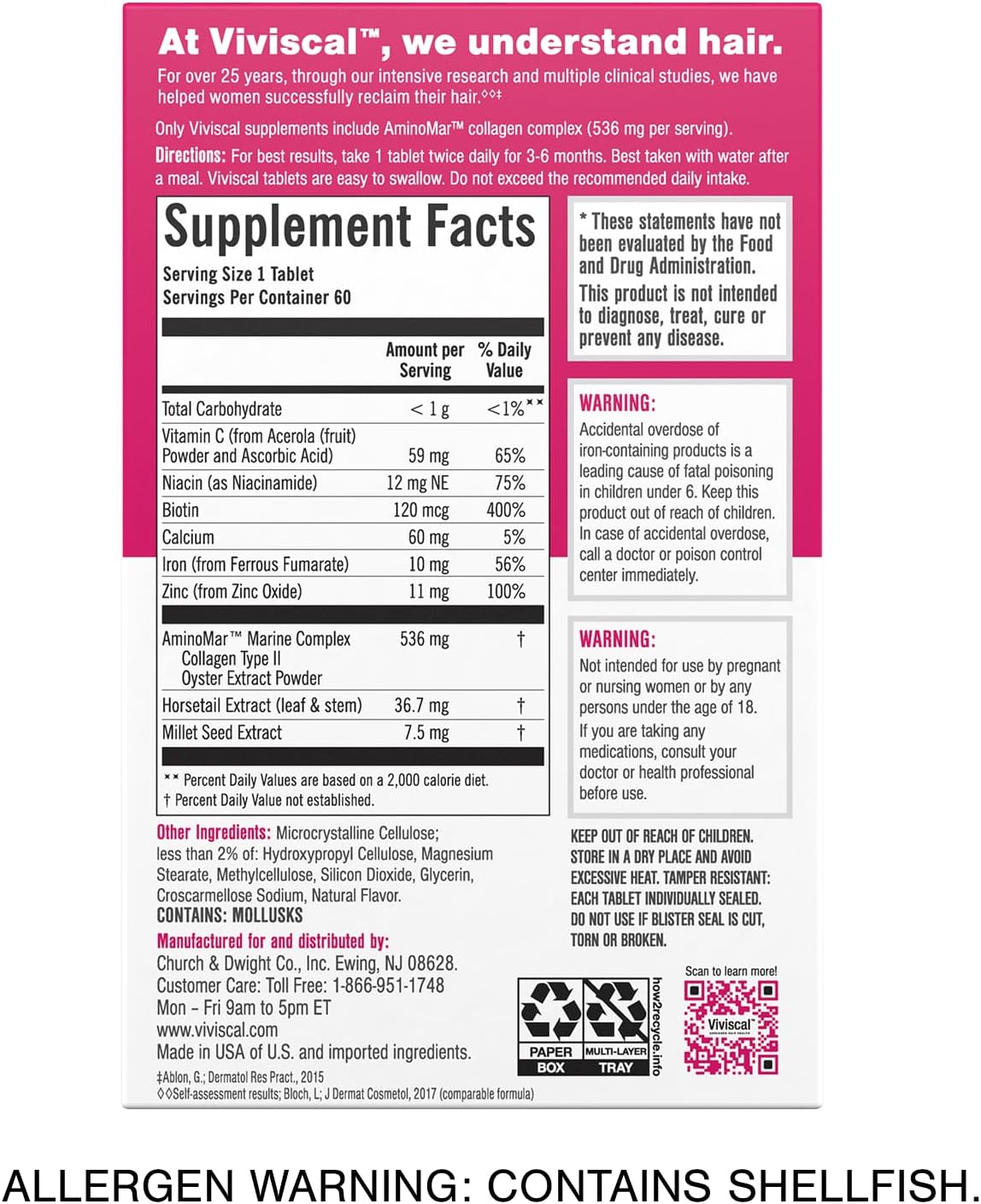 Viviscal Hair Growth Supplements for Women to Grow Thicker 60 Count