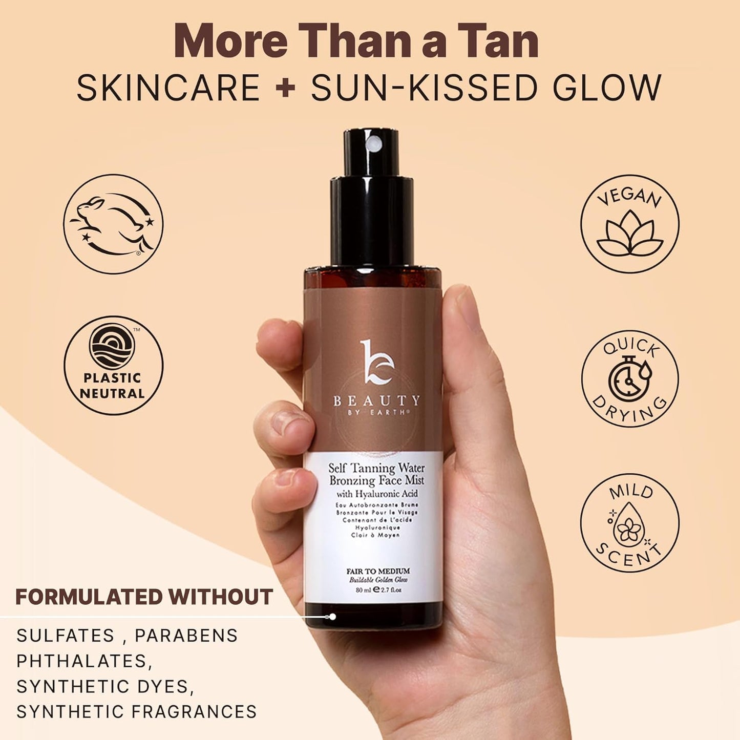 Bronzing Face Tanner Spray Mist, Sunless Face Tanning Water 2.7 fl oz