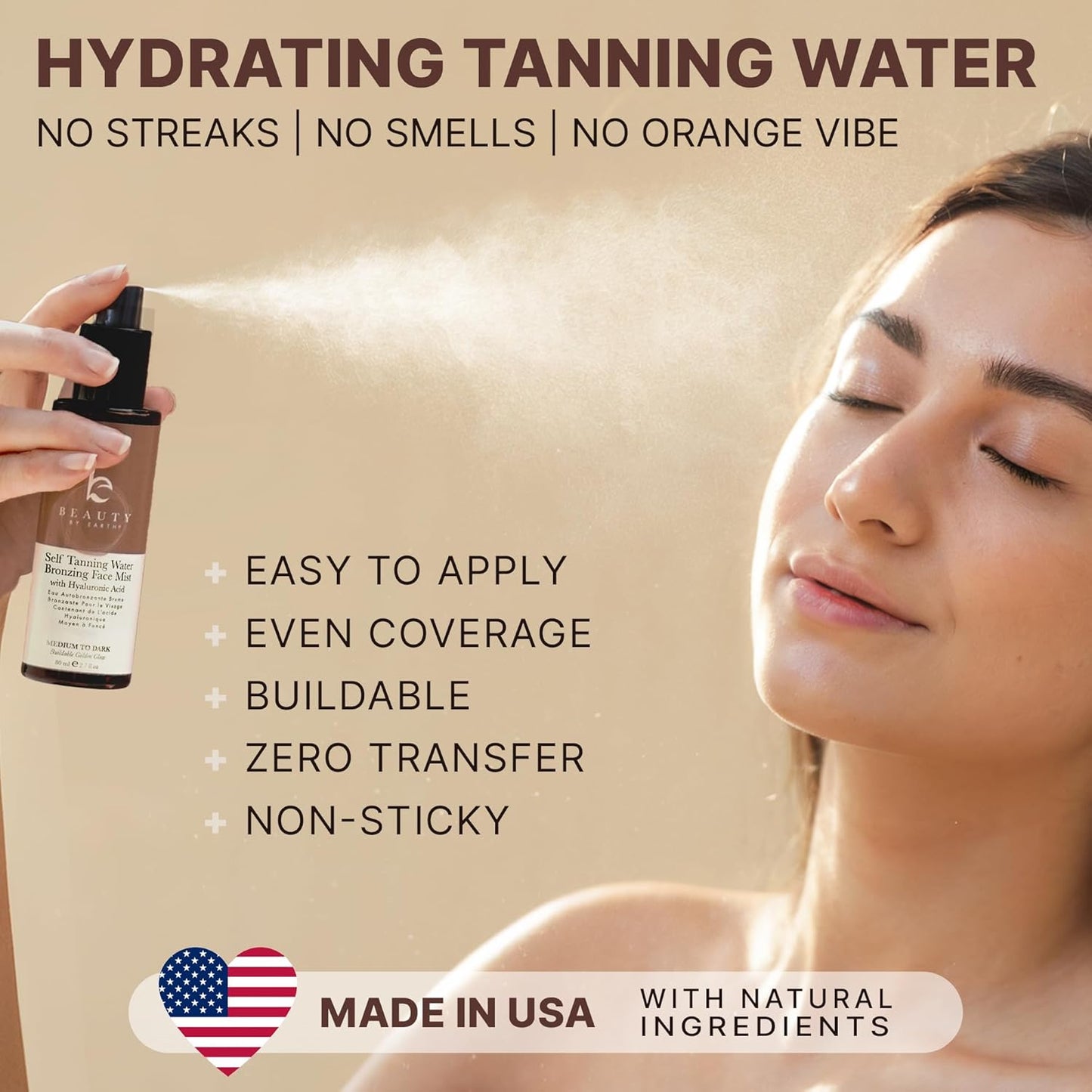 Bronzing Face Tanner Spray Mist, Sunless Face Tanning Water 2.7 fl oz