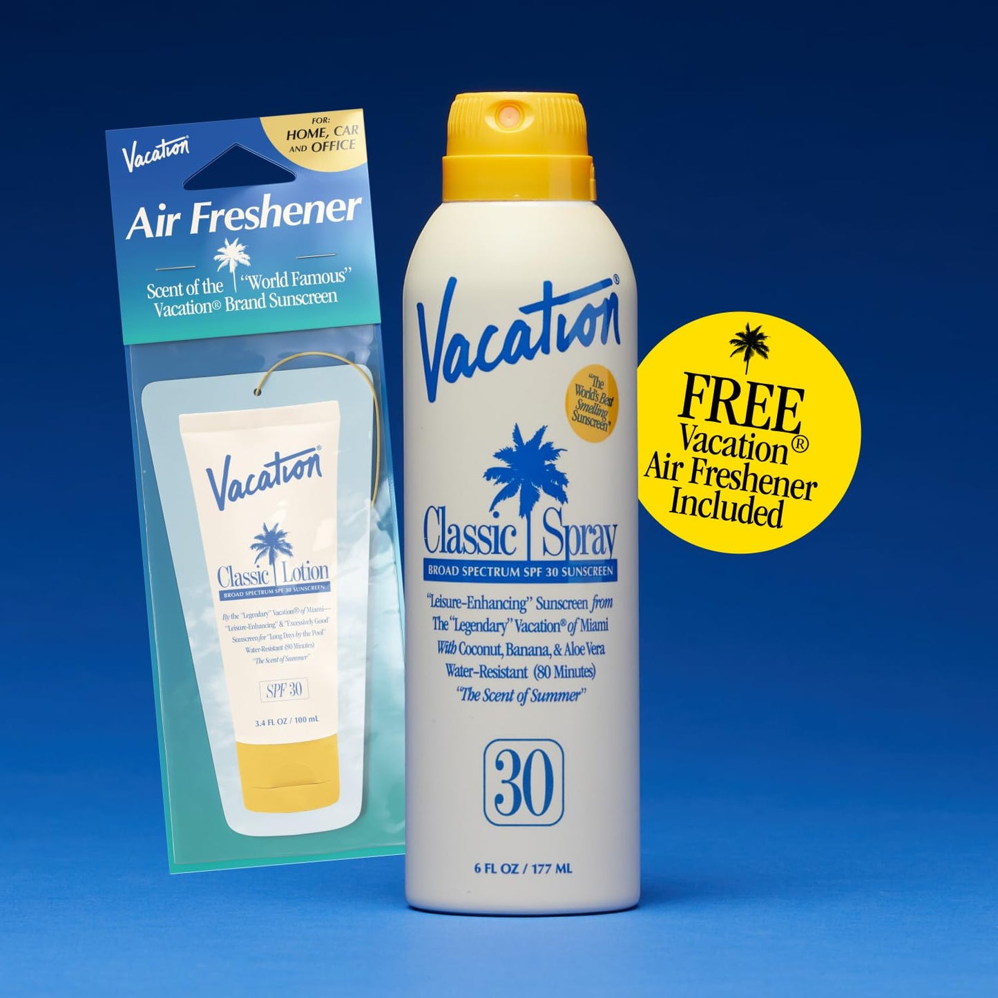 Vacation Classic Sunscreen Spray SPF 30 & Air Freshener Bundle,6 Fl. Oz.