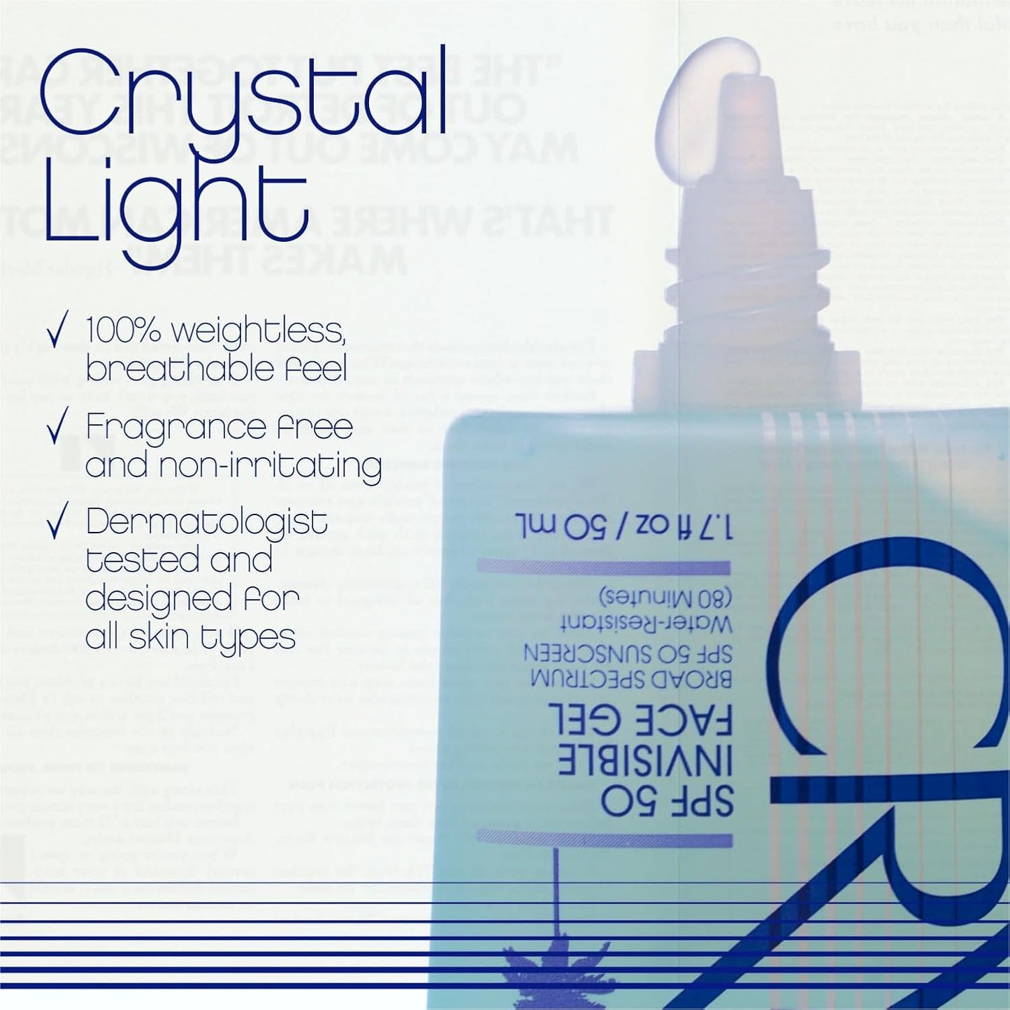 Vacation Crystal SPF 50 Face Gel, Clear Sunscreen, 1.7 Fl. Oz.