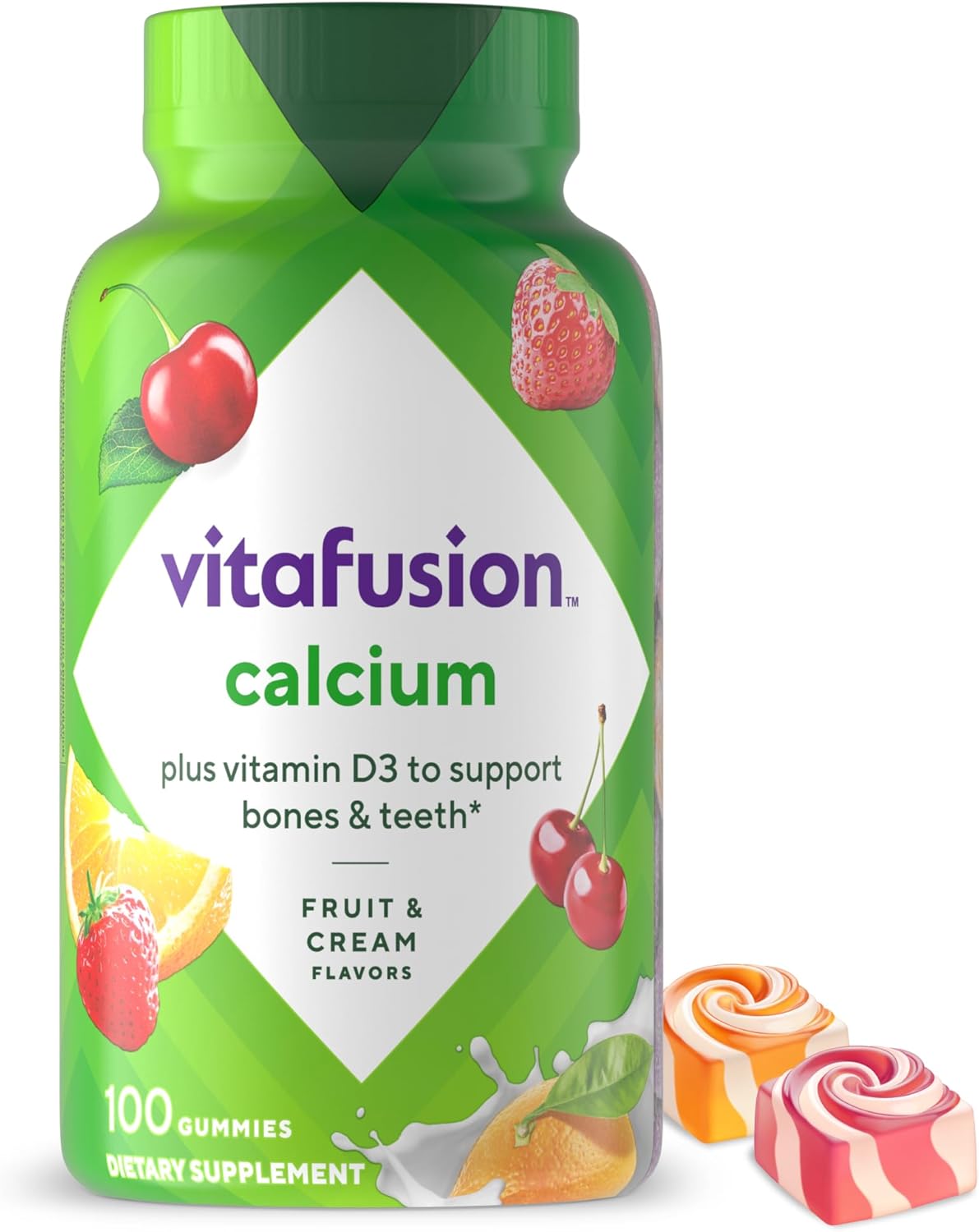 vitafusion Chewable Calcium Gummy, Fruit and Cream Flavor, 100 Count