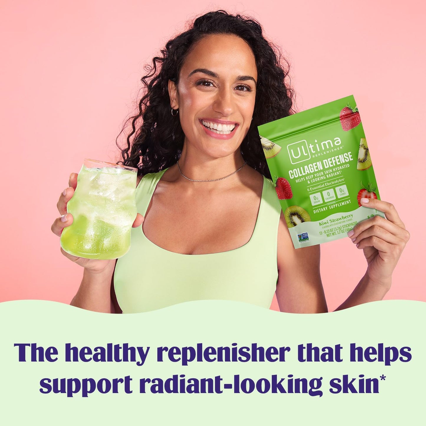 Ultima Replenisher Collagen Defense Supplement and Electrolytes Powder - Kiwi Strawberry, 13 Stickpacks