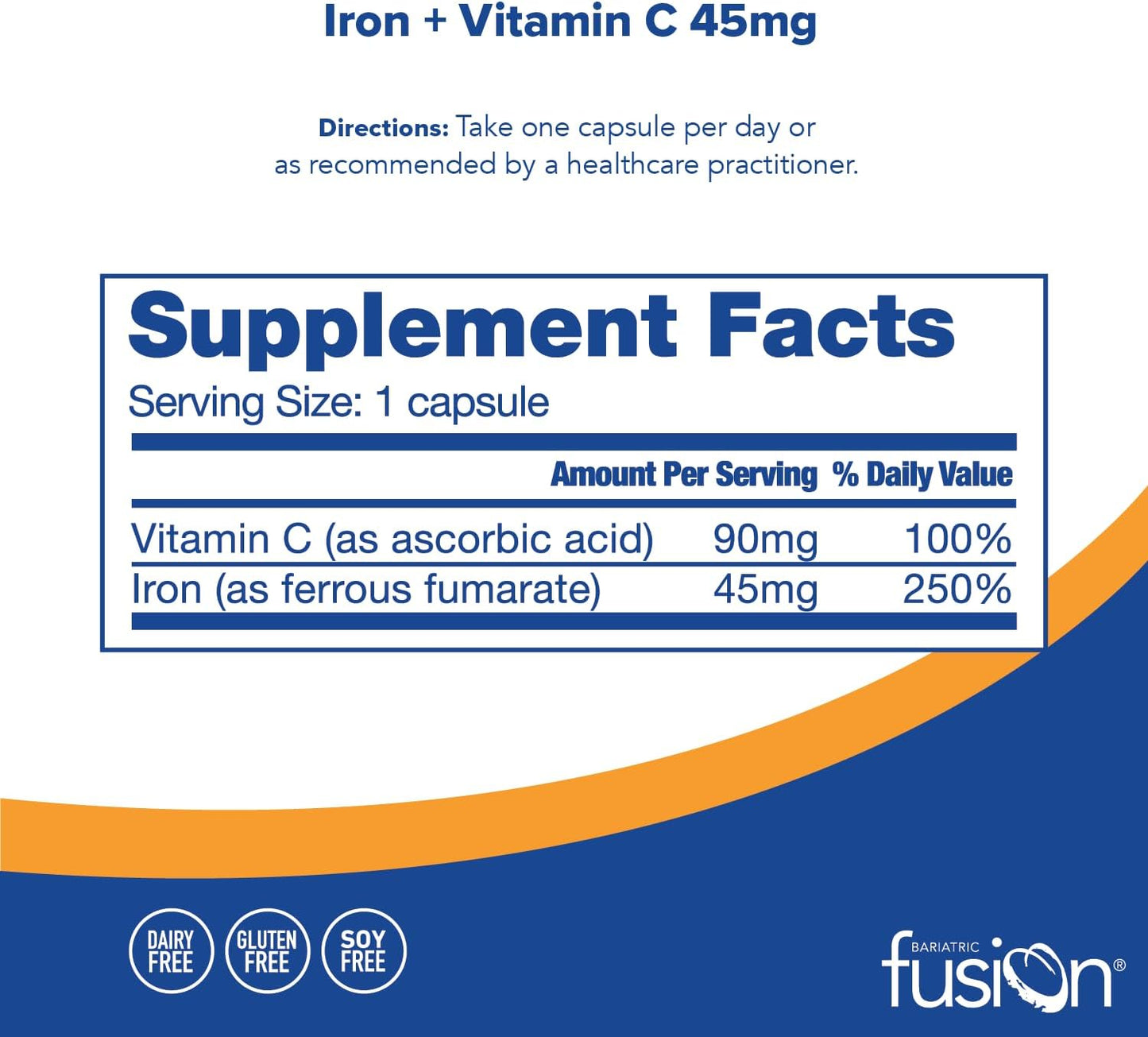 Bariatric Fusion Iron Supplement 45mg with Vitamin C - 60 Count