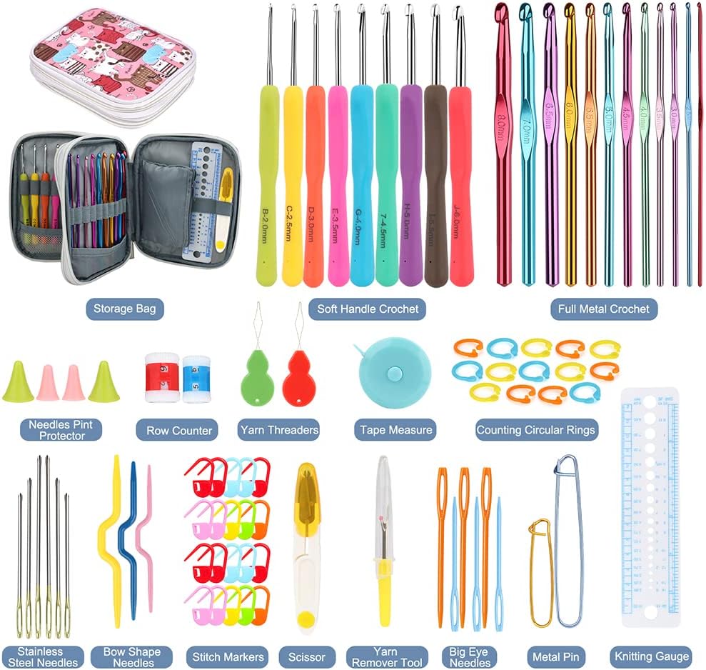 Katech Crochet Hooks Kit with Case, 85-Piece, Ergonomic Crochet Needles