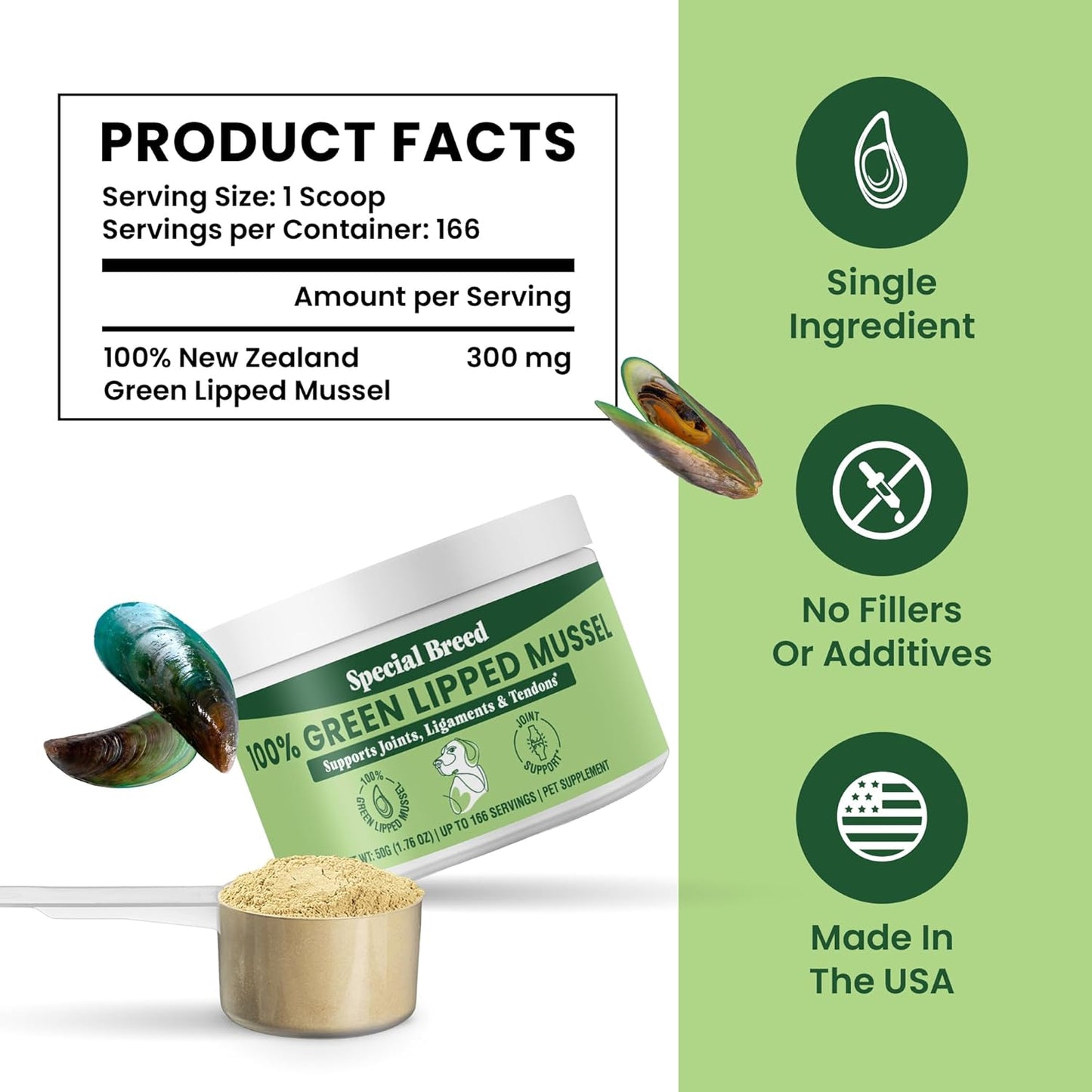 Green Lipped Mussel Powder for Dogs & Cats -1.76 oz