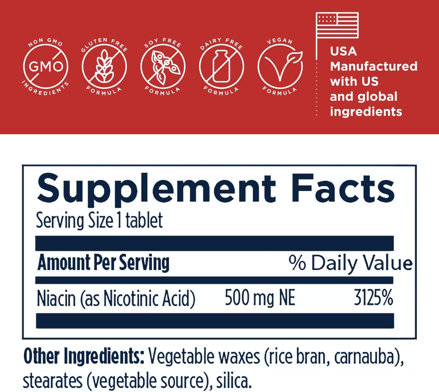 Designs for Health Niacin 500mg - Niacin CRT Vitamin B3 (Nicotinic Acid)- 60 Tablets