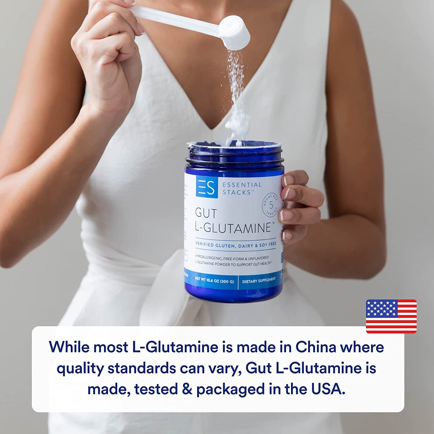 Essential Stacks Gut L-Glutamine Powder Pure L Glutamine Powder for Leaky Gut, Bloating & Gut Health