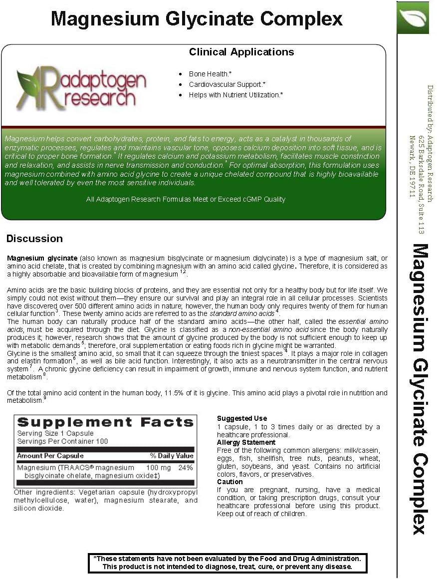 Magnesium Glycinate Complex 100 mg Magnesium bisglycinate chelate 100 Vegetarian caps