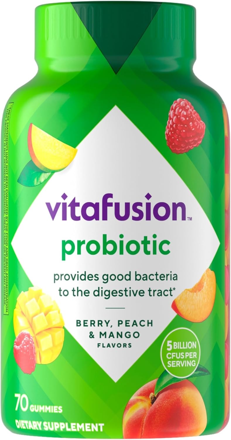 Vitafusion Probiotic Gummy Raspberry, Peach and Mango Flavors - 70 Count