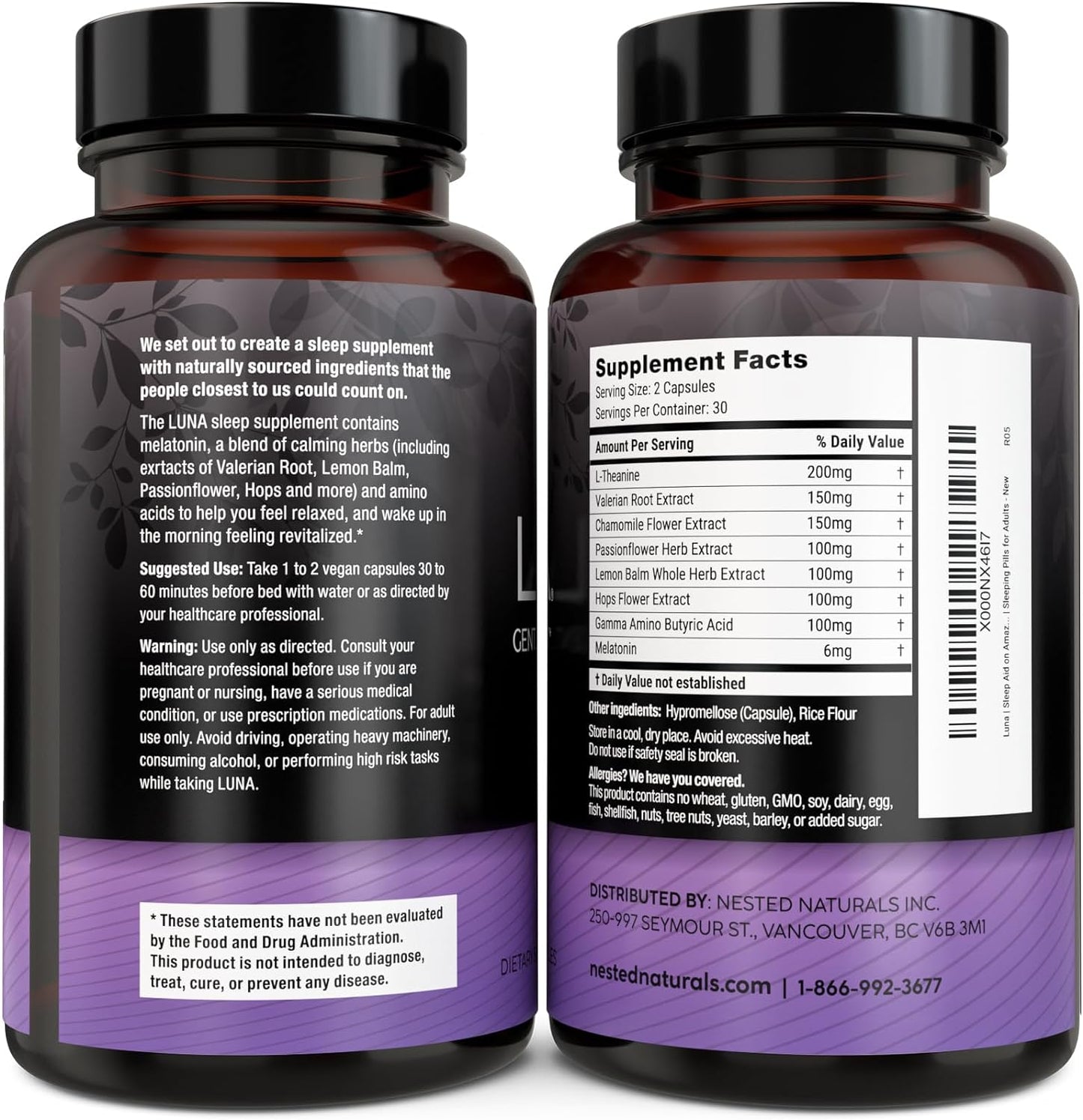 Luna1 Bedtime Supplement Naturally Sourced Ingredients for Easier Bedtime - 60 Capsules