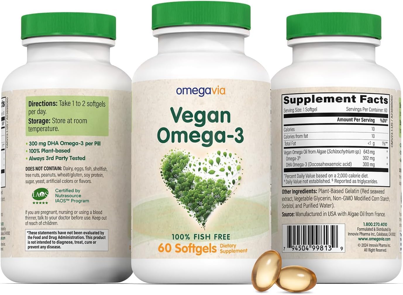 OmegaVia Vegan Omega 3 Supplement - 60 Softgels