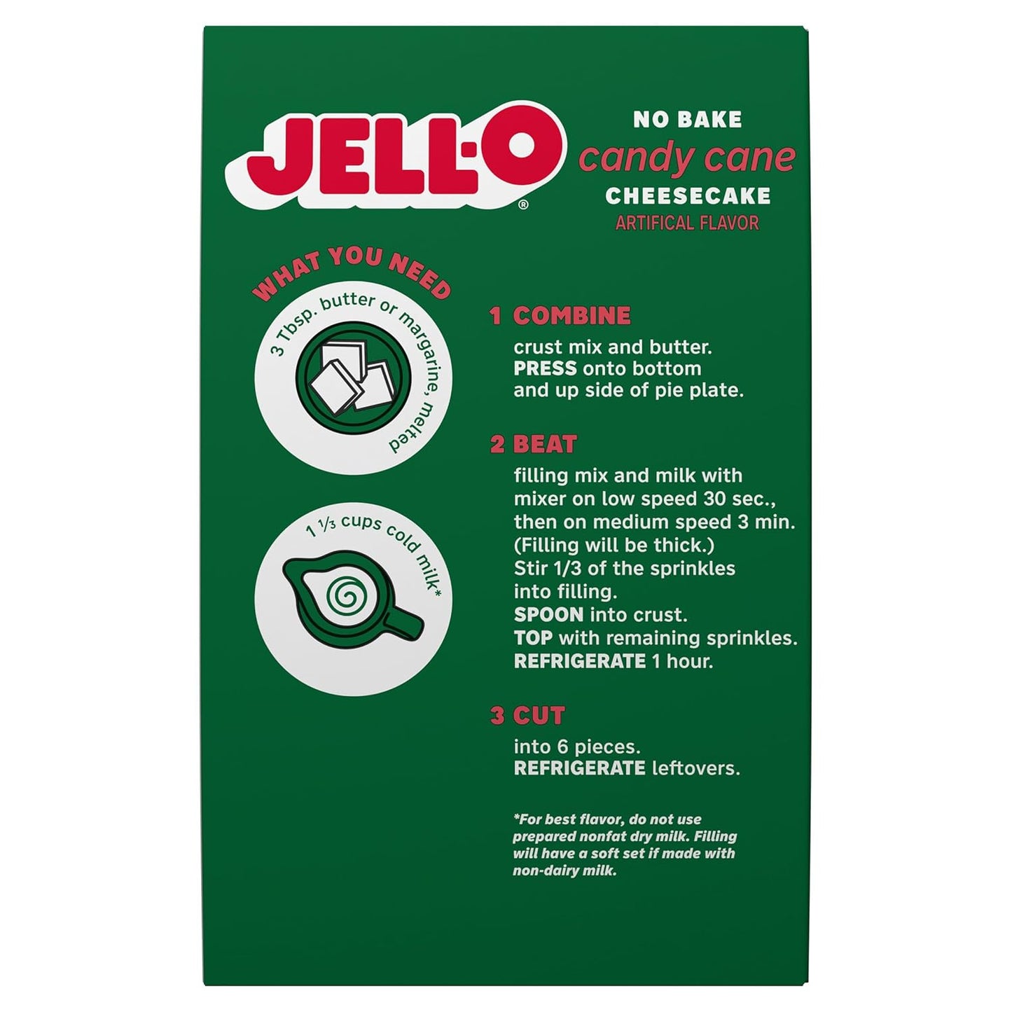 Jell-O No Bake Candy Cane Cheesecake Artificially Flavored Dessert Kit - 10.4 oz Box