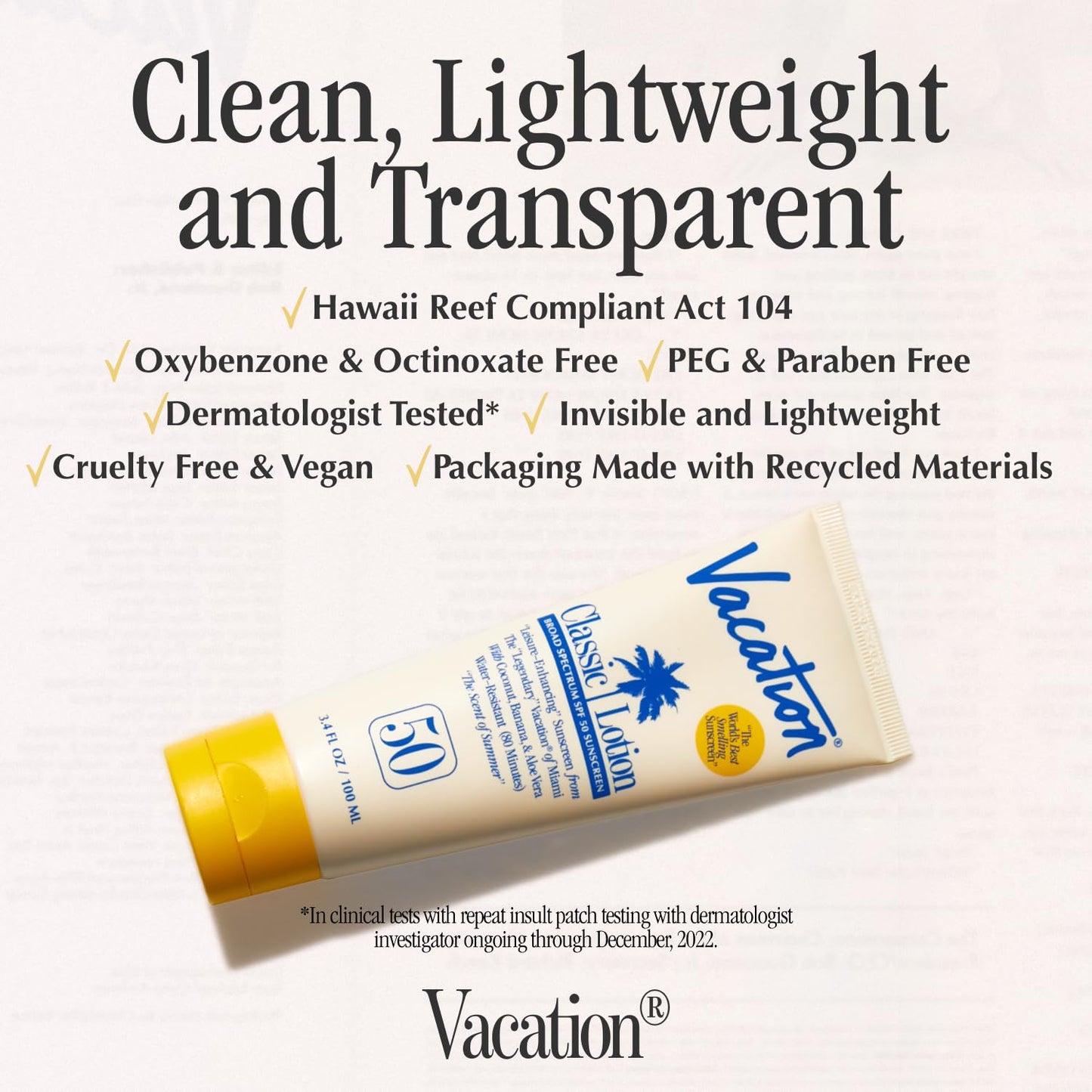 Vacation Classic Sunscreen Lotion SPF 50 & Air Freshener Bundle ,3.4 Fl. Oz.