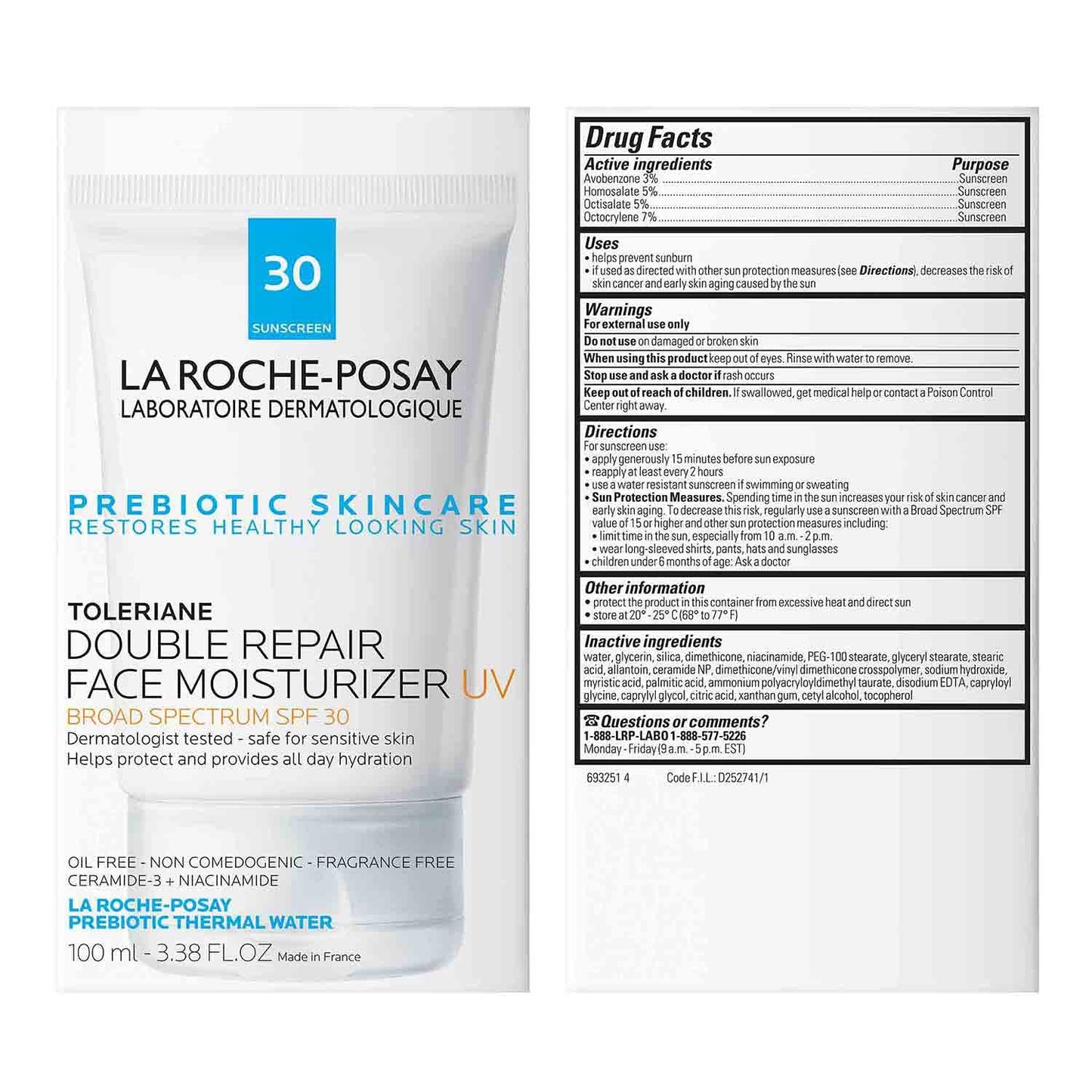 La Roche-Posay Toleriane Double Repair UV SPF Moisturizer for Face, Daily Facial Moisturizer with Sunscreen SPF 30