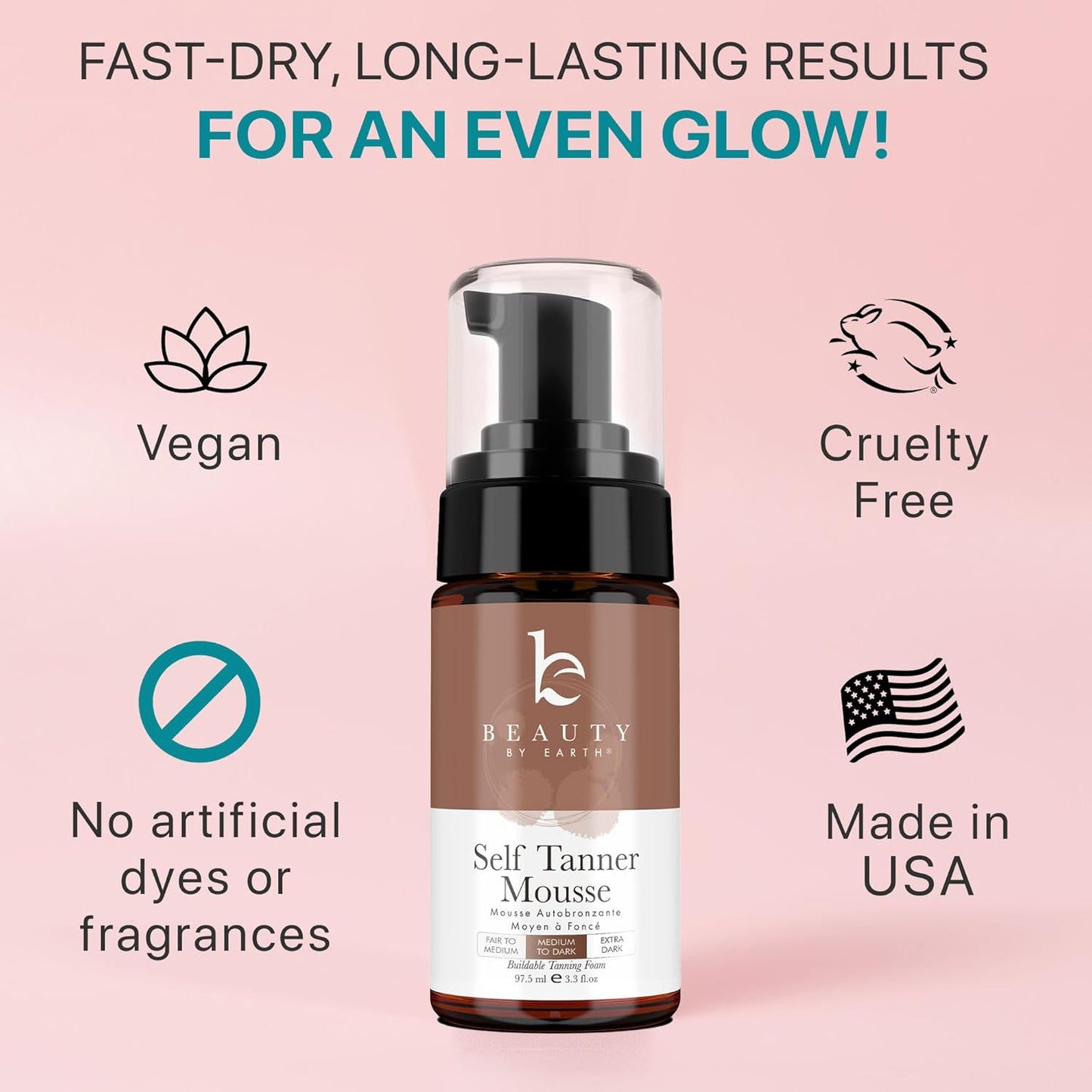 Beauty By Earth Self Tanner Tanning Mousse Kit 3.3 fl oz