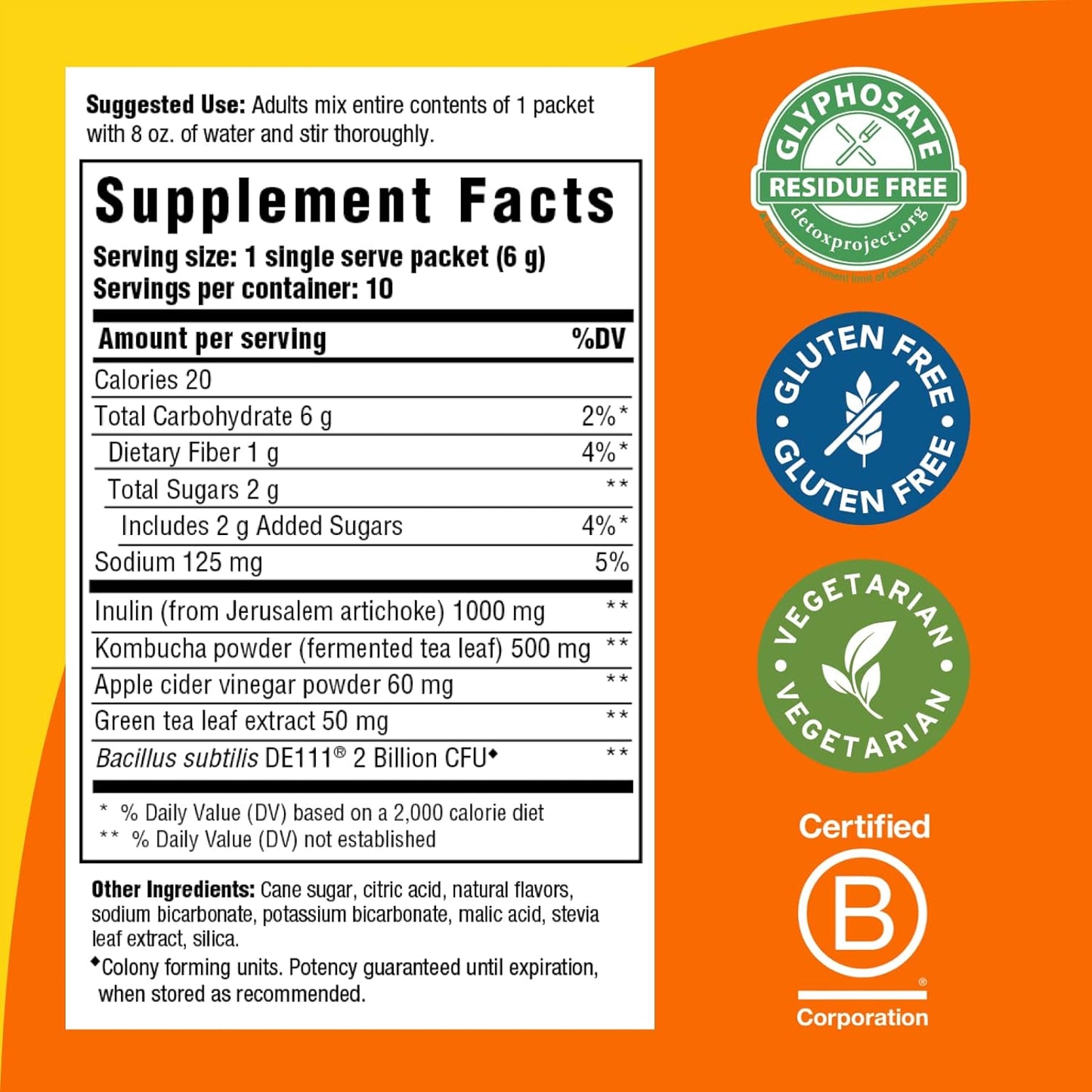 MegaFood Kombucha Powder - Probiotics for Digestive Health 10 Count