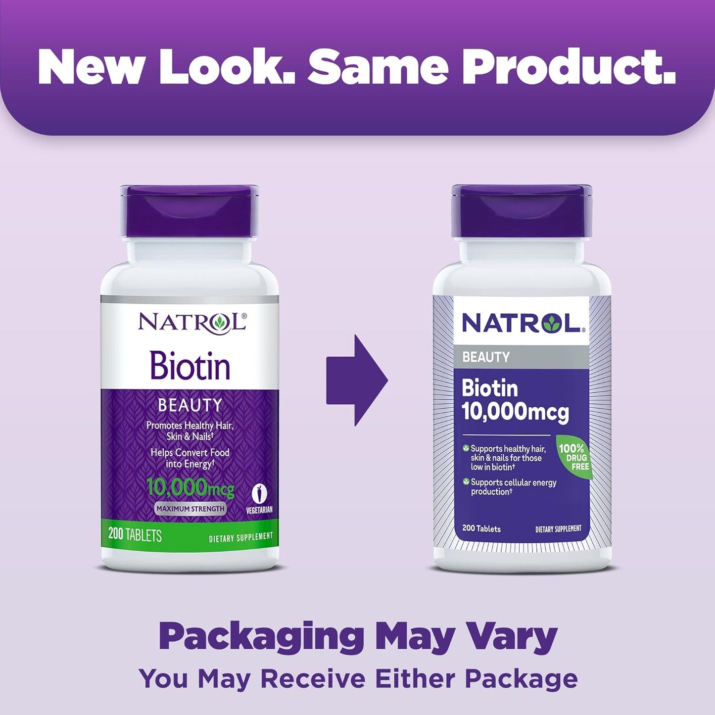 Natrol Biotin 10000mcg, Supplement for Healthy Hair -200 Tablets