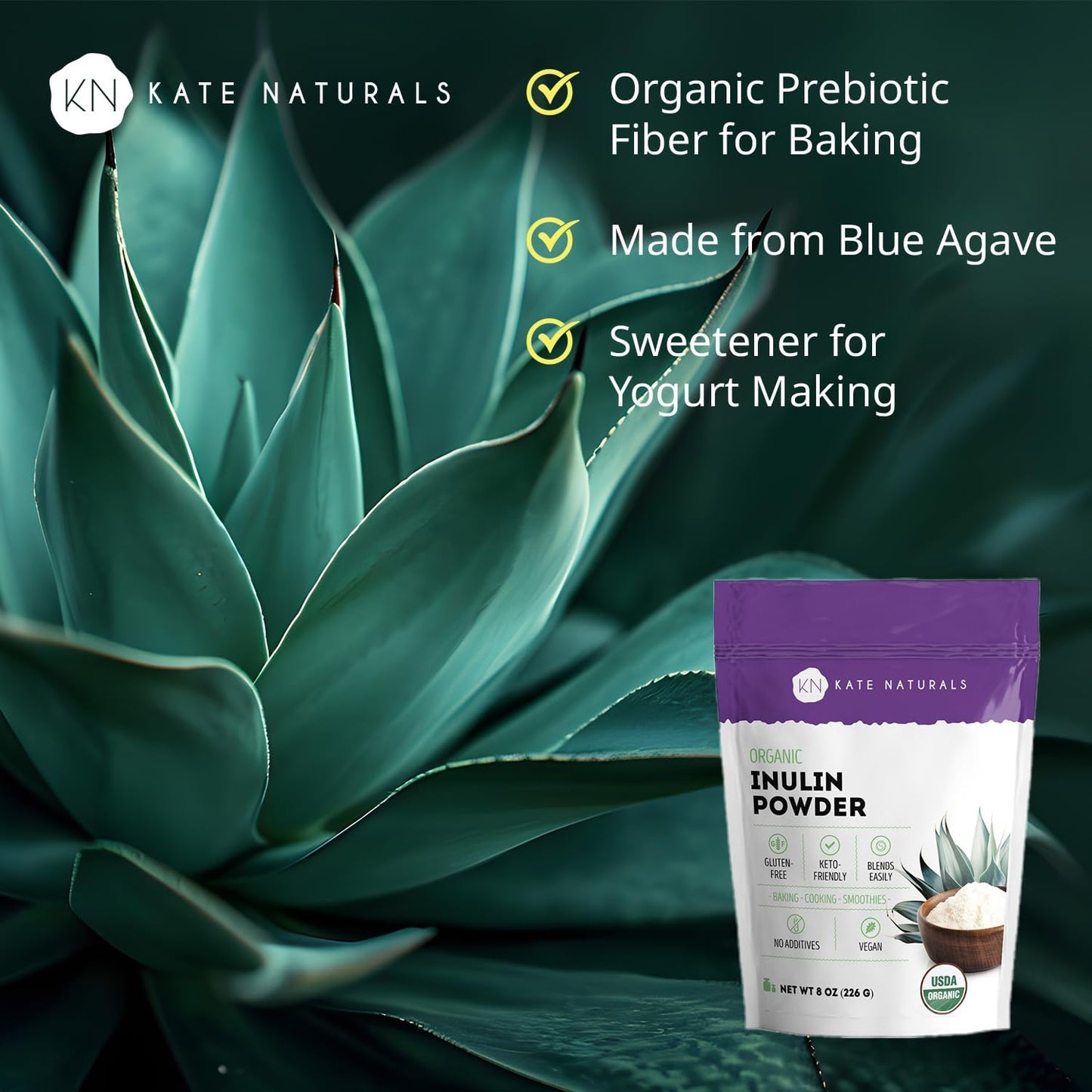 Kate Naturals Inulin Powder Organic from Blue Agave - 8oz