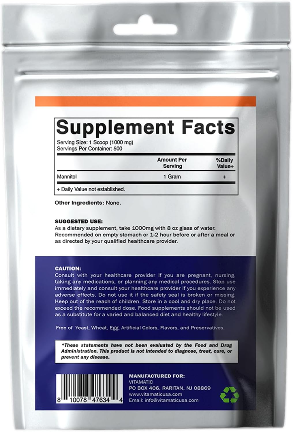 Vitamatic Mannitol Powder 1000 mg -17.9 oz